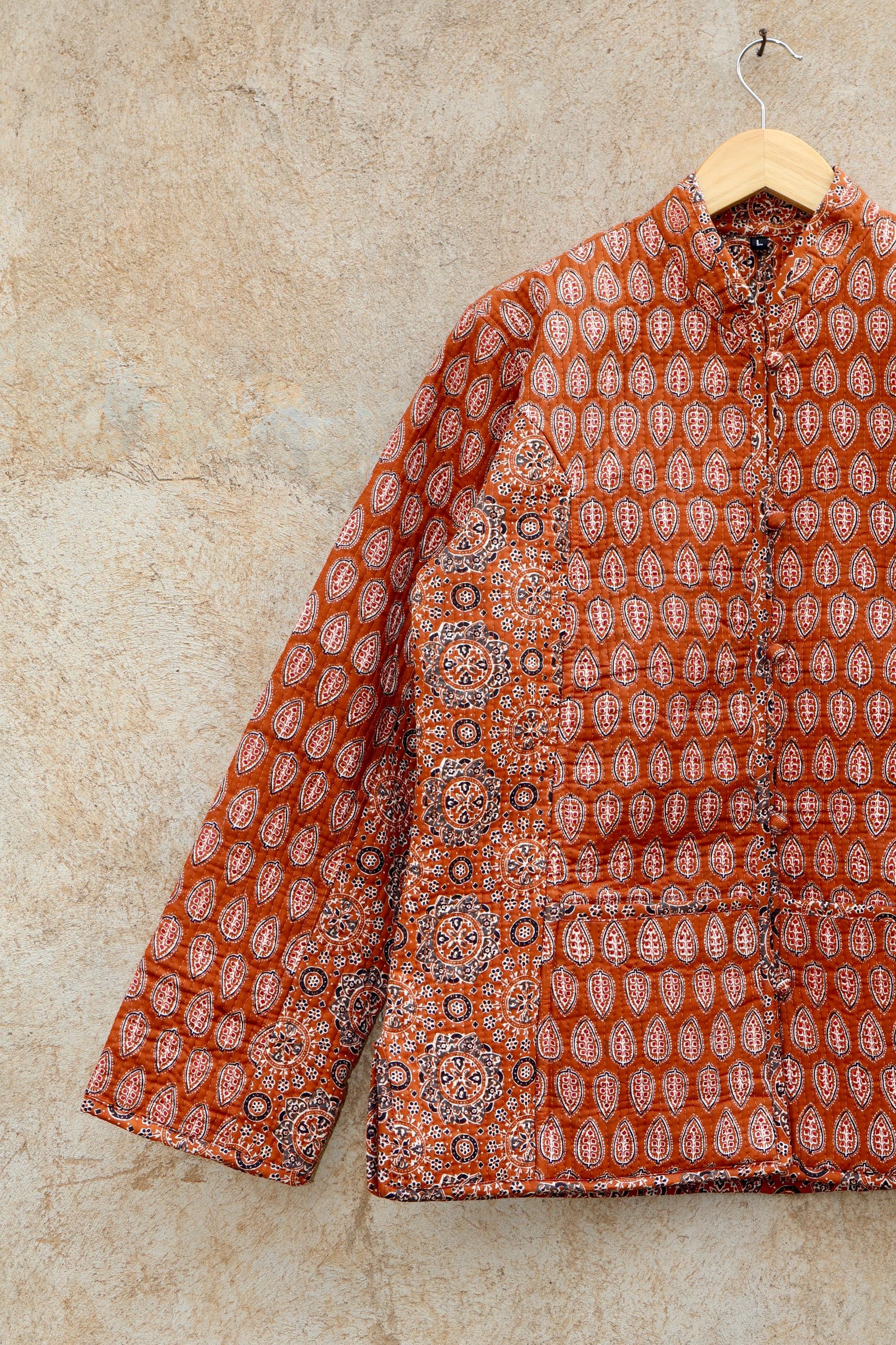 Indian Hand Block Printed Cotton Quilted Jacket, Kantha Kimono Robe, Vintage Boho Kimono Style Women's Coat, Spring Jacket Gift for her