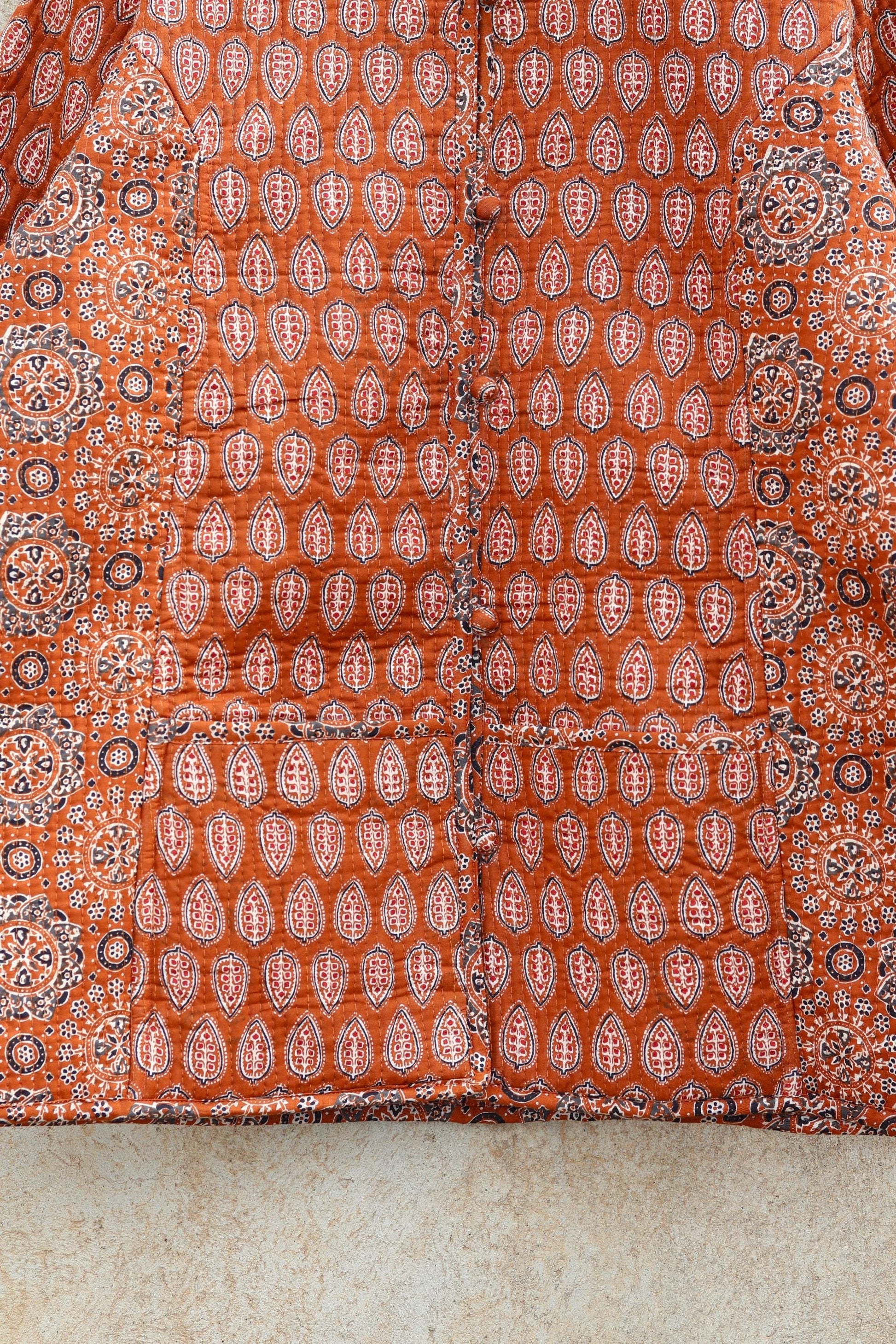 Indian Hand Block Printed Cotton Quilted Jacket, Kantha Kimono Robe, Vintage Boho Kimono Style Women's Coat, Spring Jacket Gift for her