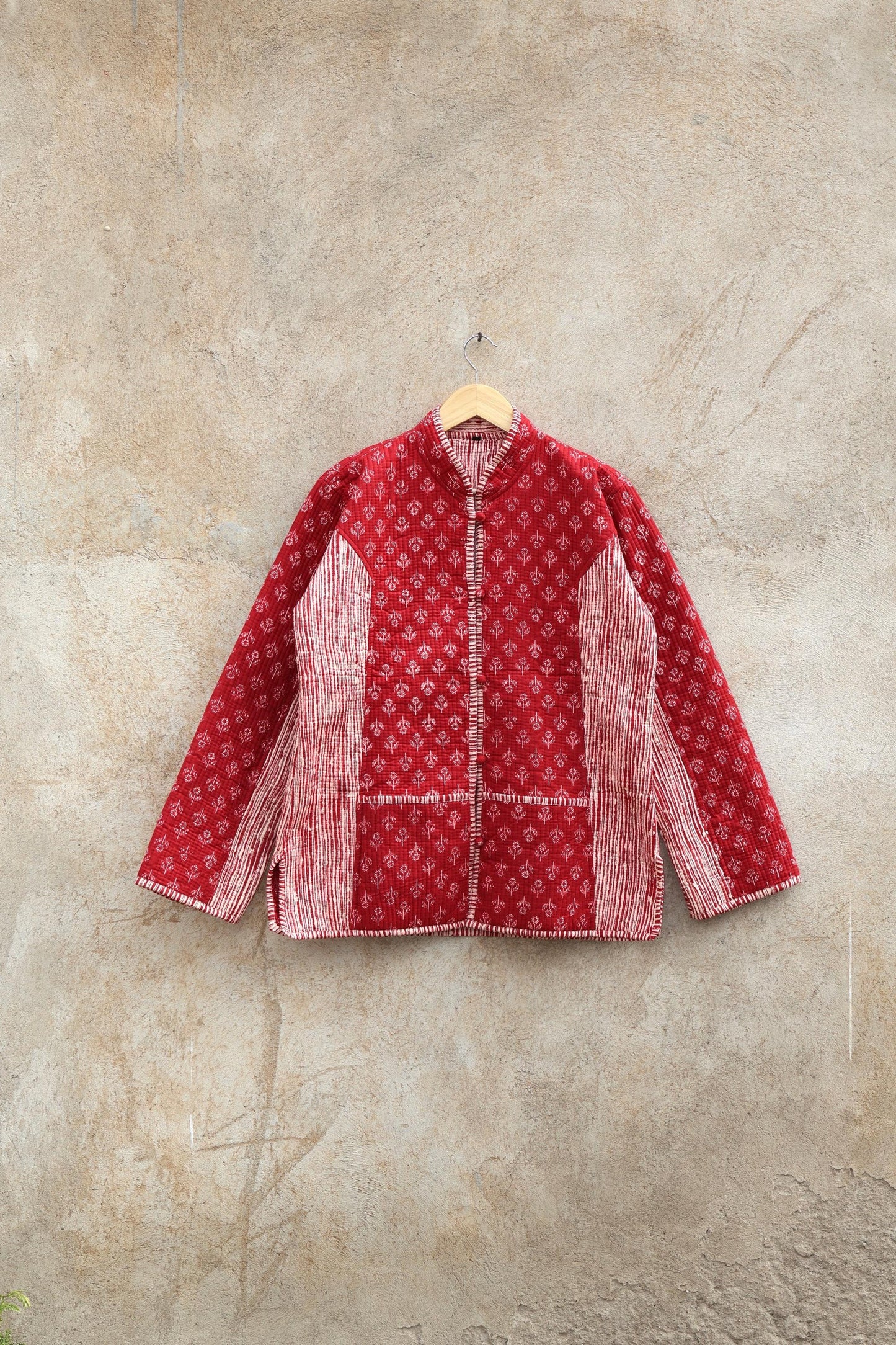 Indian Hand Block Printed Cotton Quilted Jacket, Kantha Kimono Robe, Vintage Boho Kimono Style Women's Coat, Spring Jacket Gift for her