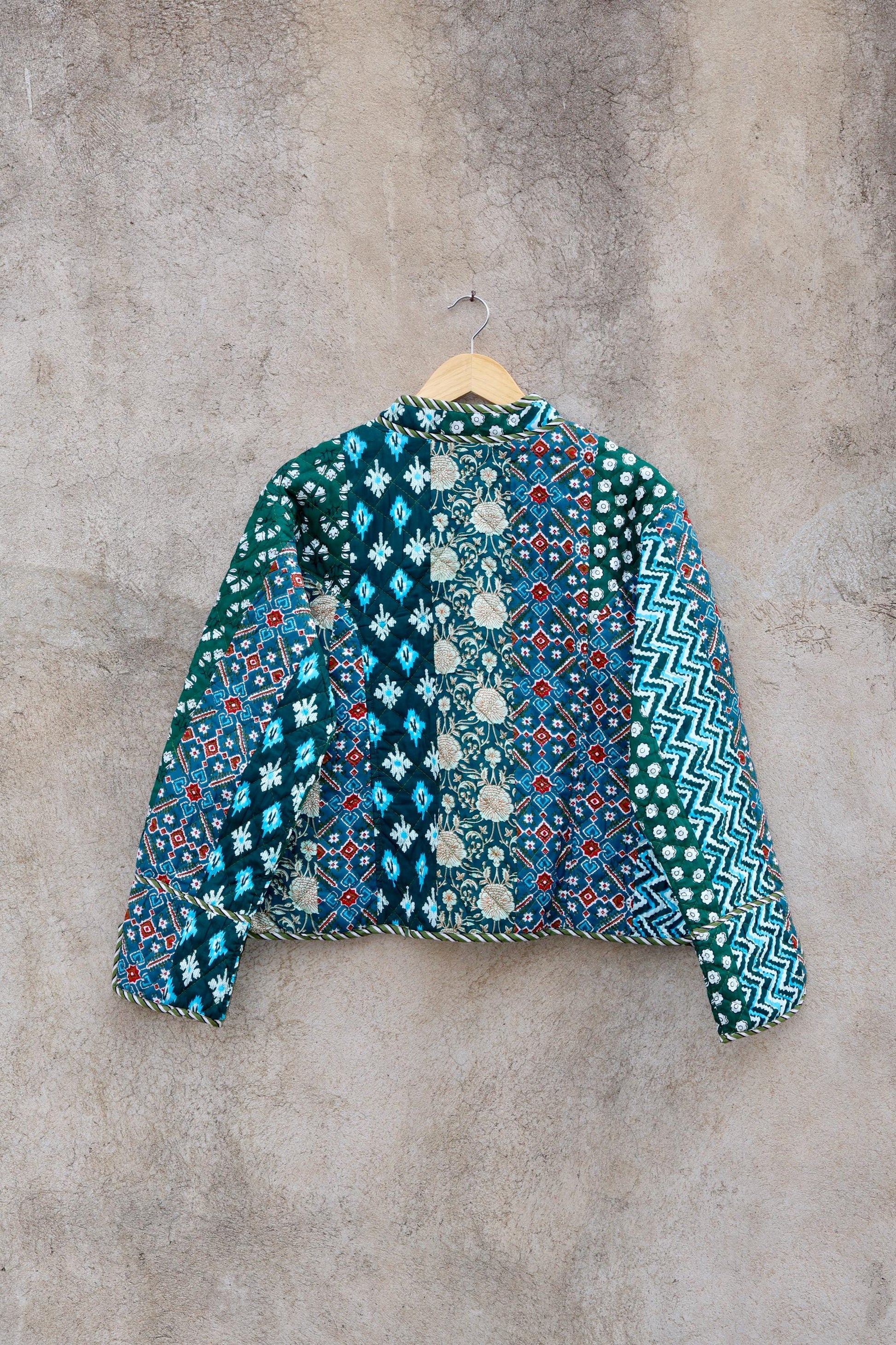Indian Handmade Cotton Kantha Patchwork Quilted Jacket/Coat Block print Women's Reversible Clothing Kimono Vintage Valentine Gift for Her