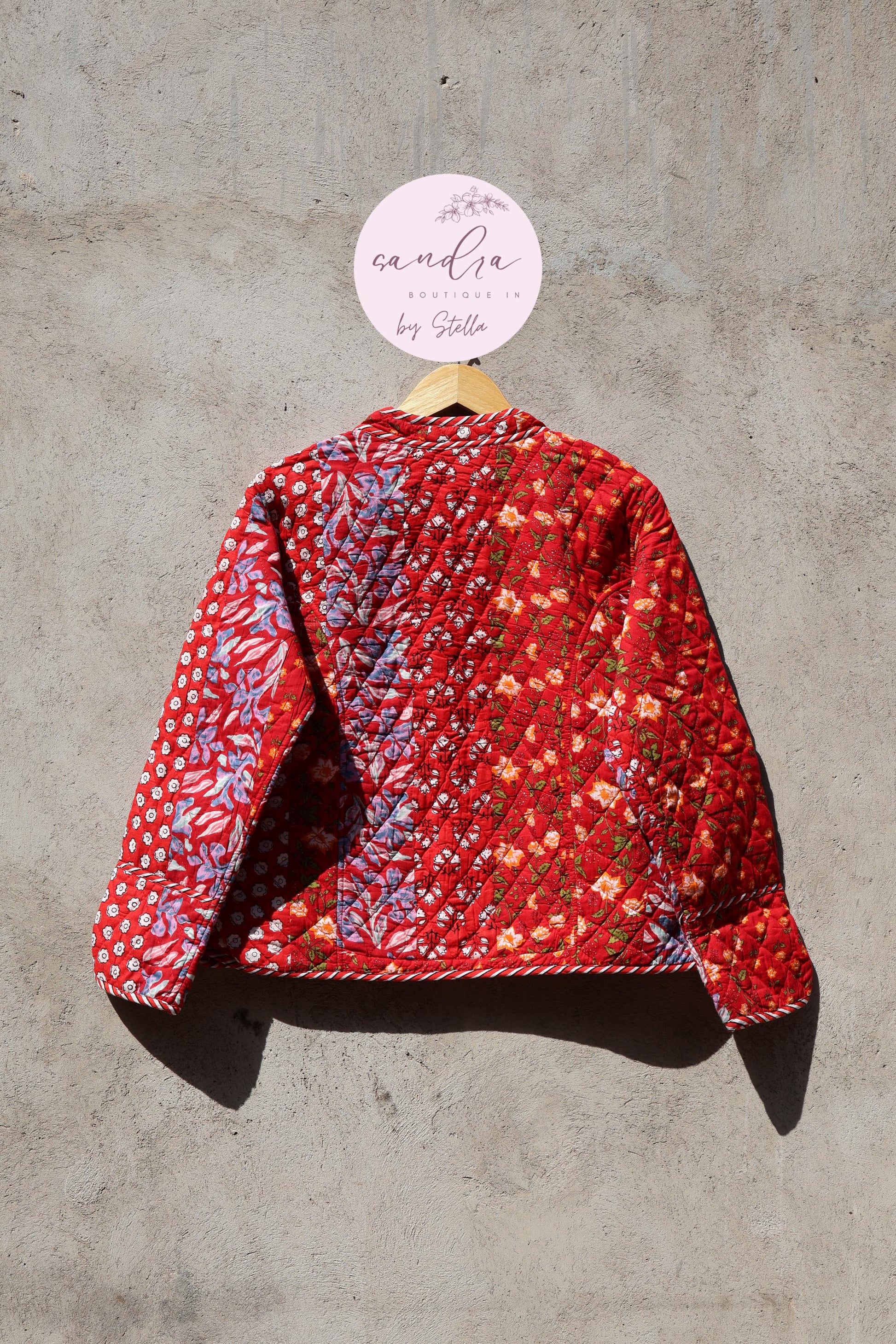 Indian Handmade Quilted Cotton Jacket, Red Patchwork Women's Reversible Coat, Kimono Vintage Boho Fall Jacket, Spring Jacket Gift for Her