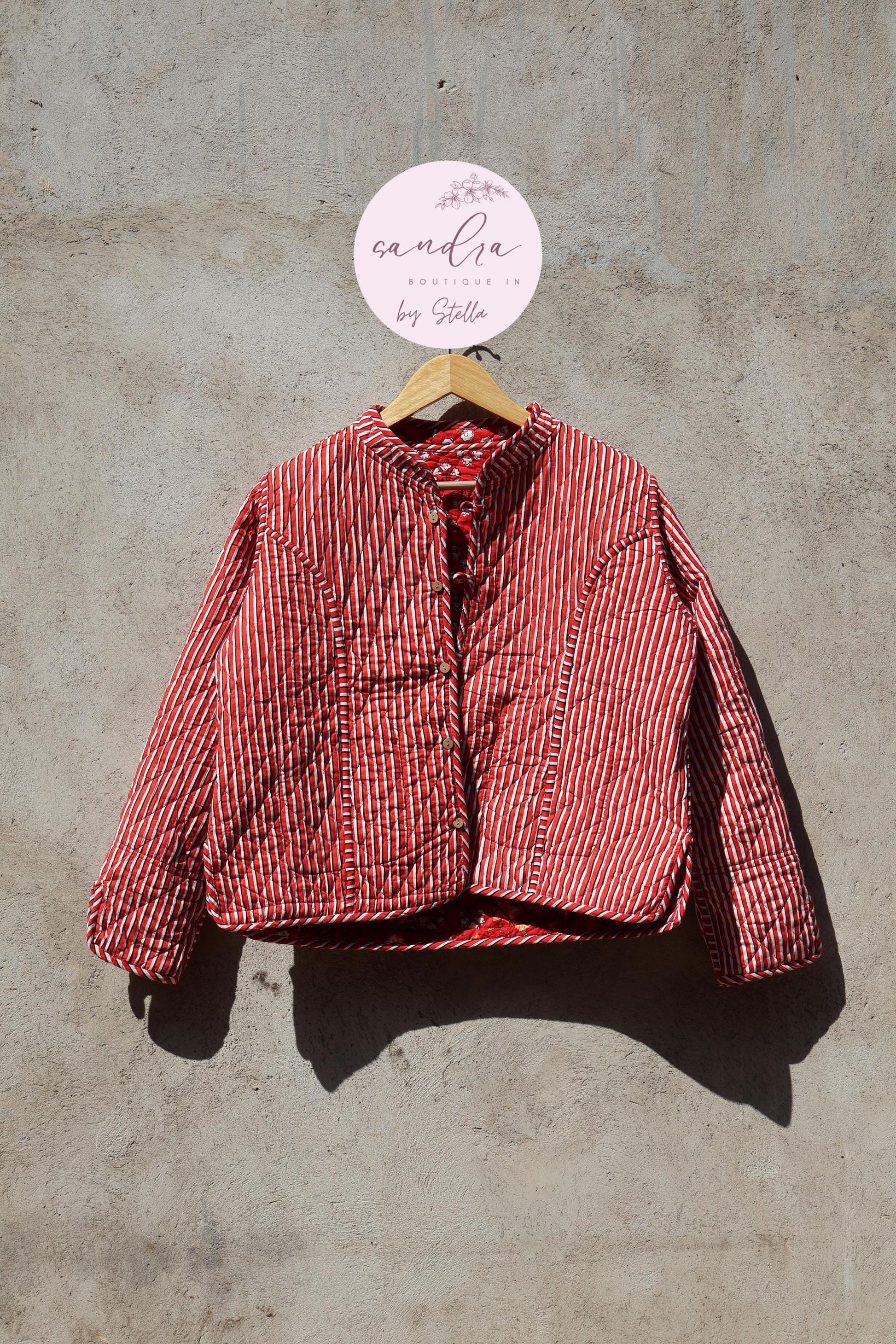 Indian Handmade Quilted Cotton Jacket, Red Patchwork Women's Reversible Coat, Kimono Vintage Boho Fall Jacket, Spring Jacket Gift for Her