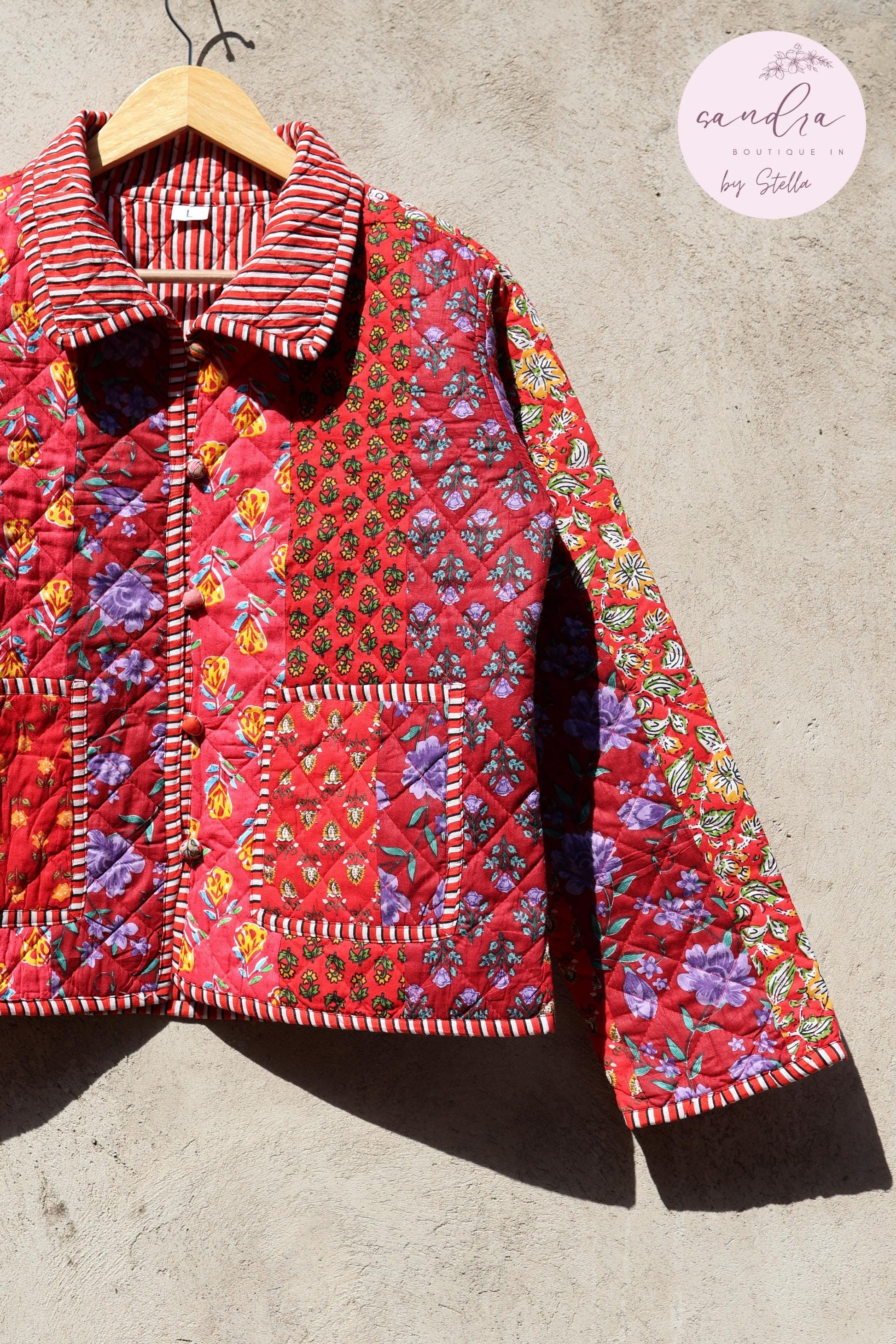 Indian Handmade Quilted Cotton Jacket, Vintage Red Patchwork Women's Reversible Coat, Kimono Vintage Boho Jacket, Spring Jacket Gift for Her