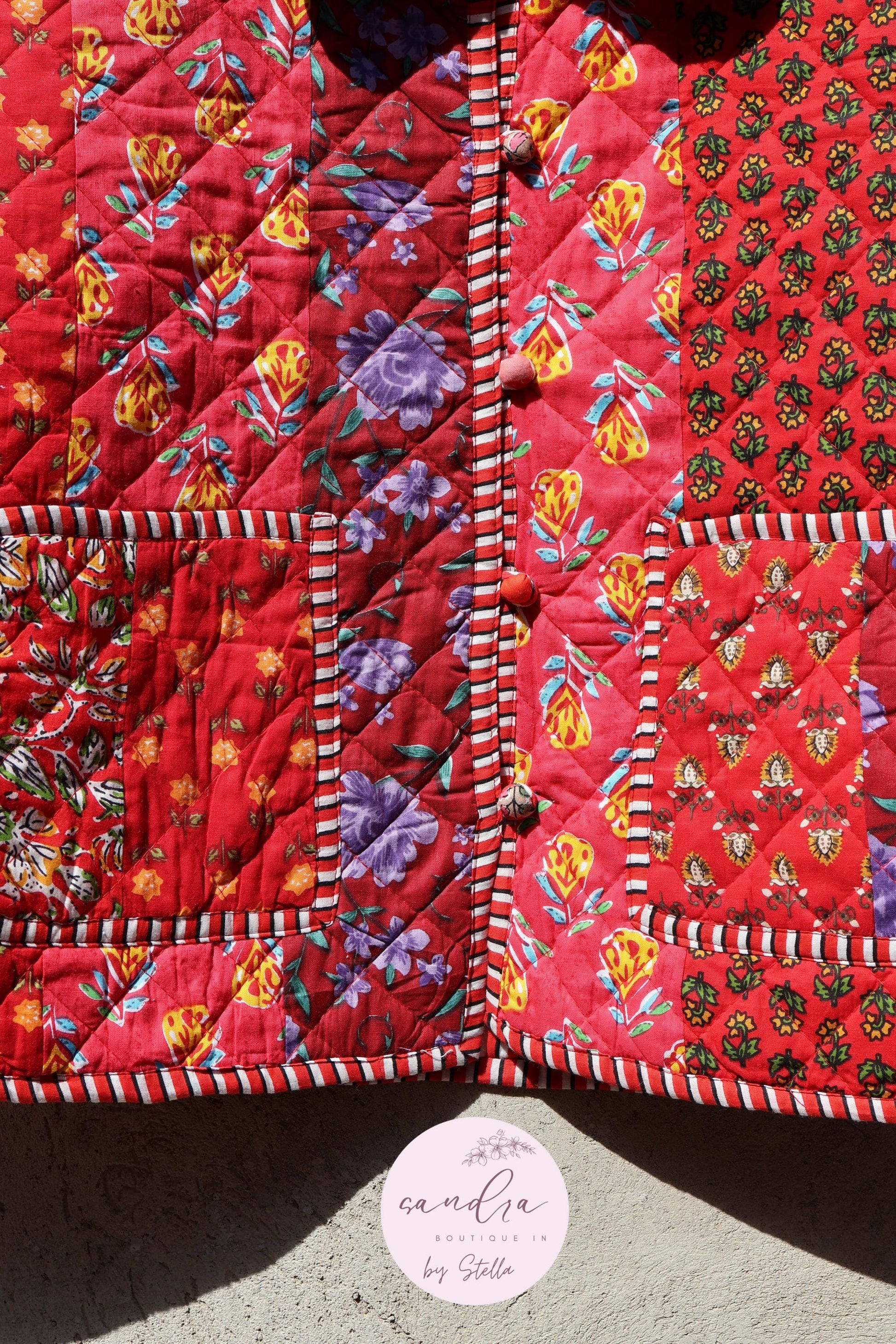 Indian Handmade Quilted Cotton Jacket, Vintage Red Patchwork Women's Reversible Coat, Kimono Vintage Boho Jacket, Spring Jacket Gift for Her