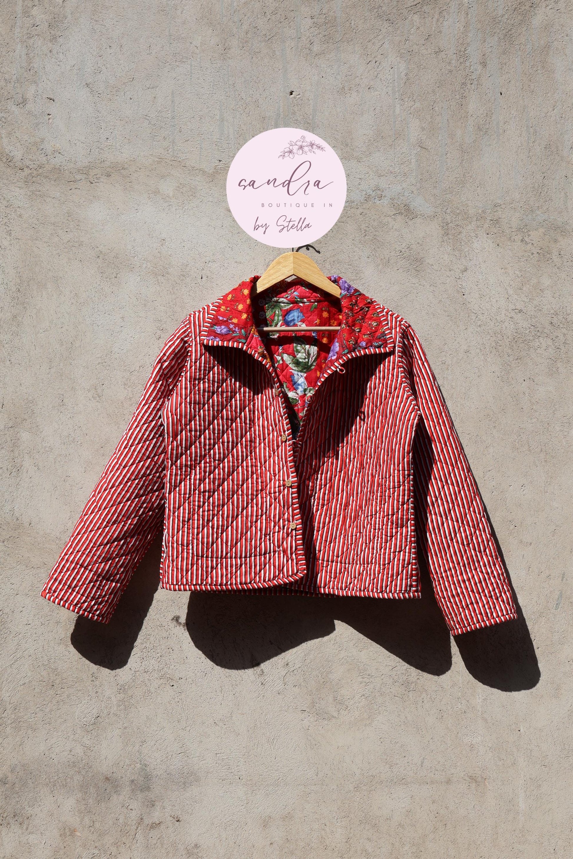 Indian Handmade Quilted Cotton Jacket, Vintage Red Patchwork Women's Reversible Coat, Kimono Vintage Boho Jacket, Spring Jacket Gift for Her