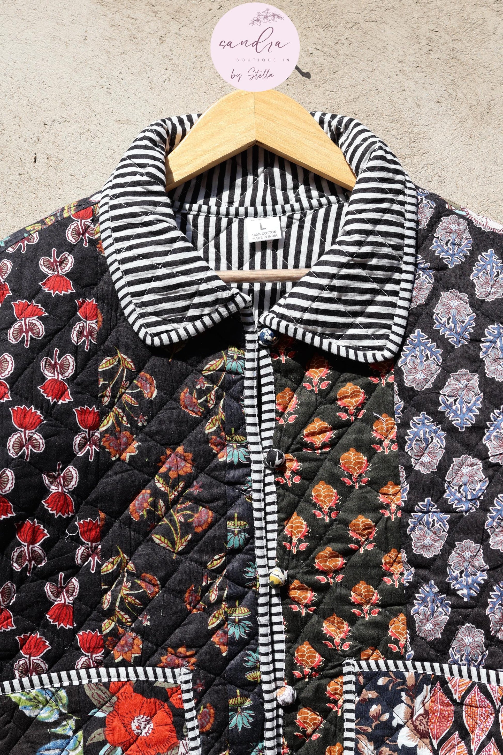 Indian Handmade Quilted Cotton Jacket, Patchwork Women's Reversible Coat, Kimono Vintage Boho Fall Jacket, Spring Jacket Gift for Her