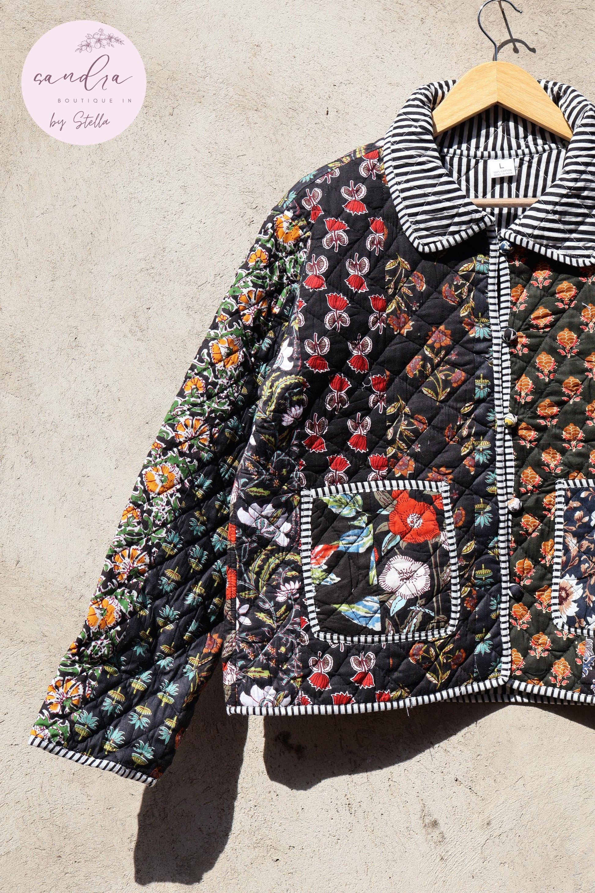 Indian Handmade Quilted Cotton Jacket, Patchwork Women's Reversible Coat, Kimono Vintage Boho Fall Jacket, Spring Jacket Gift for Her