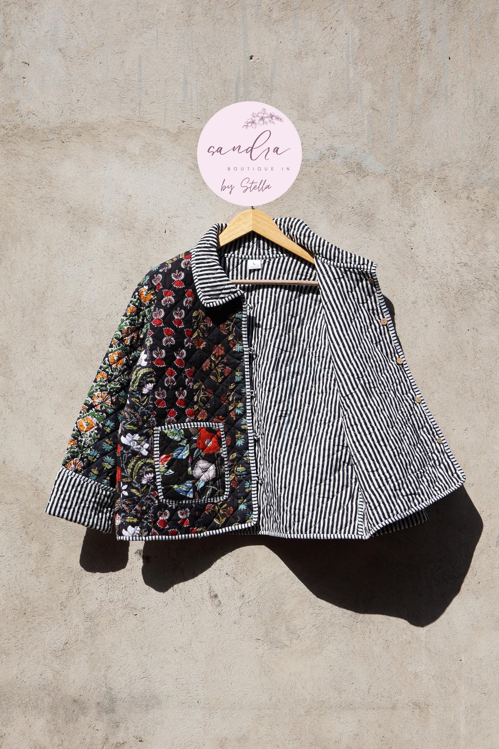 Indian Handmade Quilted Cotton Jacket, Patchwork Women's Reversible Coat, Kimono Vintage Boho Fall Jacket, Spring Jacket Gift for Her