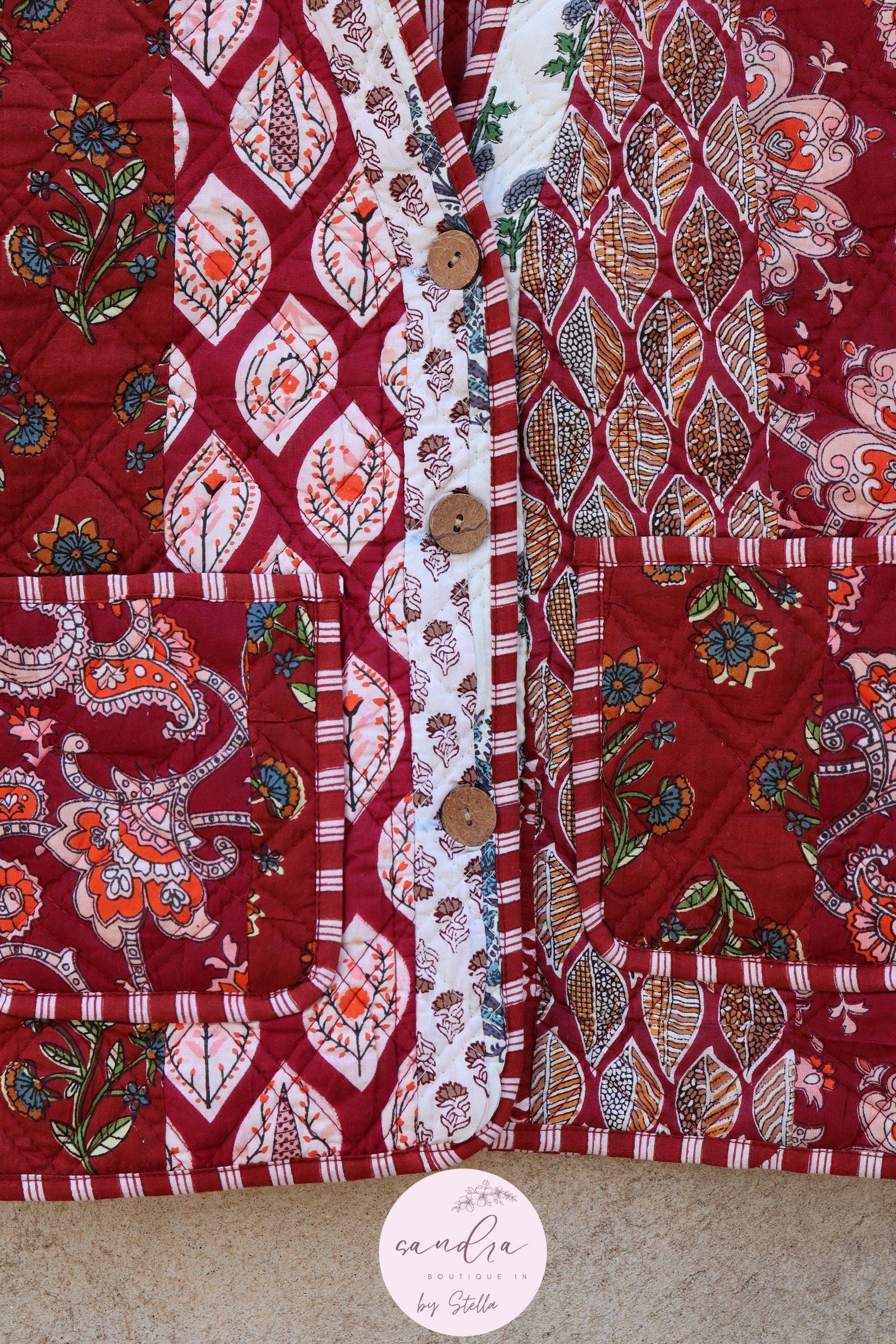 Cotton Quilted Jacket V-Neck New Style Kantha Jacket Hand Block Print Floral Indian Women's Clothing Coat, Boho Spring Jacket Gift for Her
