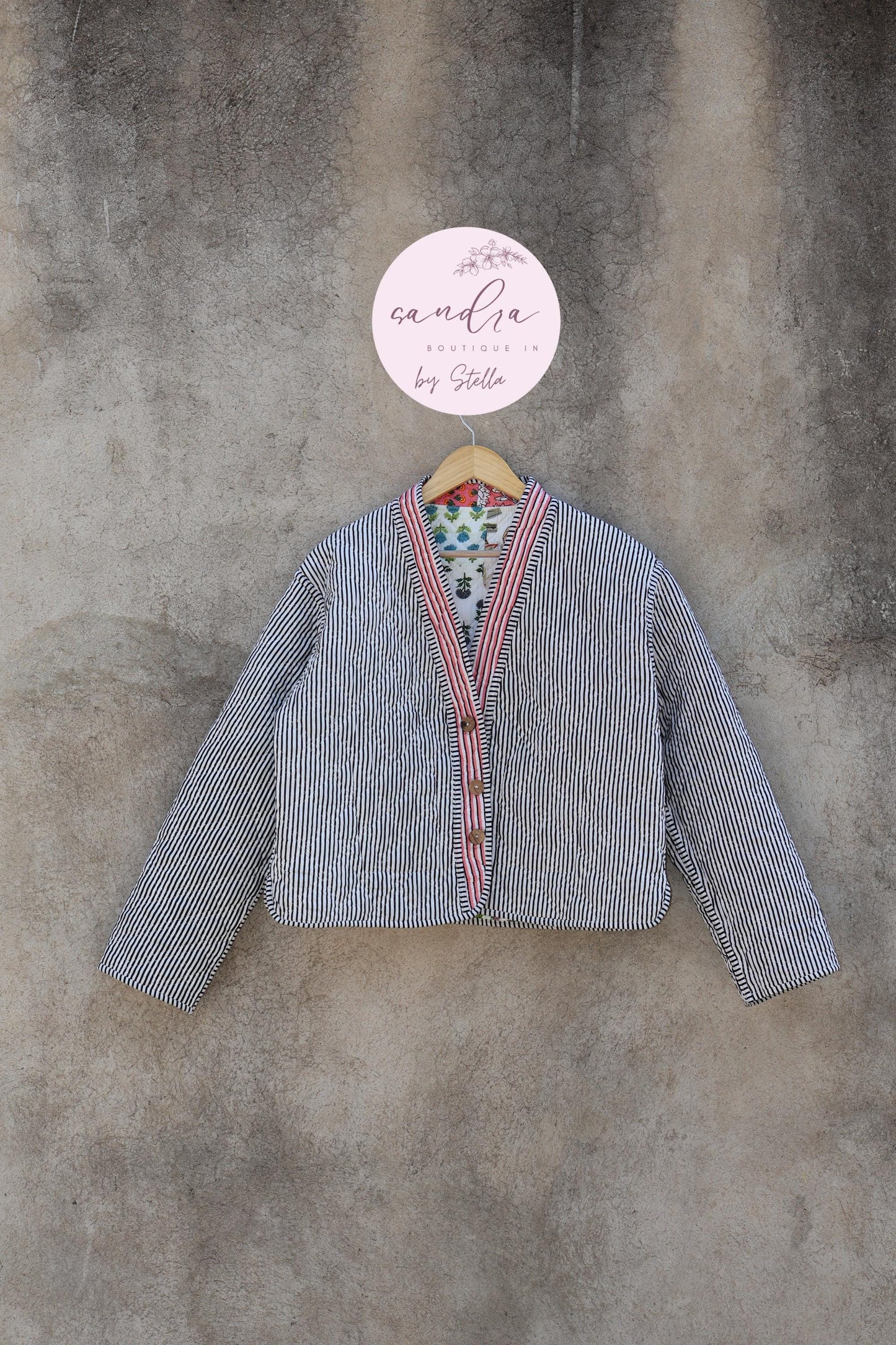 Cotton Quilted Jacket V-Neck New Style Kantha Jacket Hand Block Print Floral Indian Women's Clothing Coat, Boho Spring Jacket Gift for Her