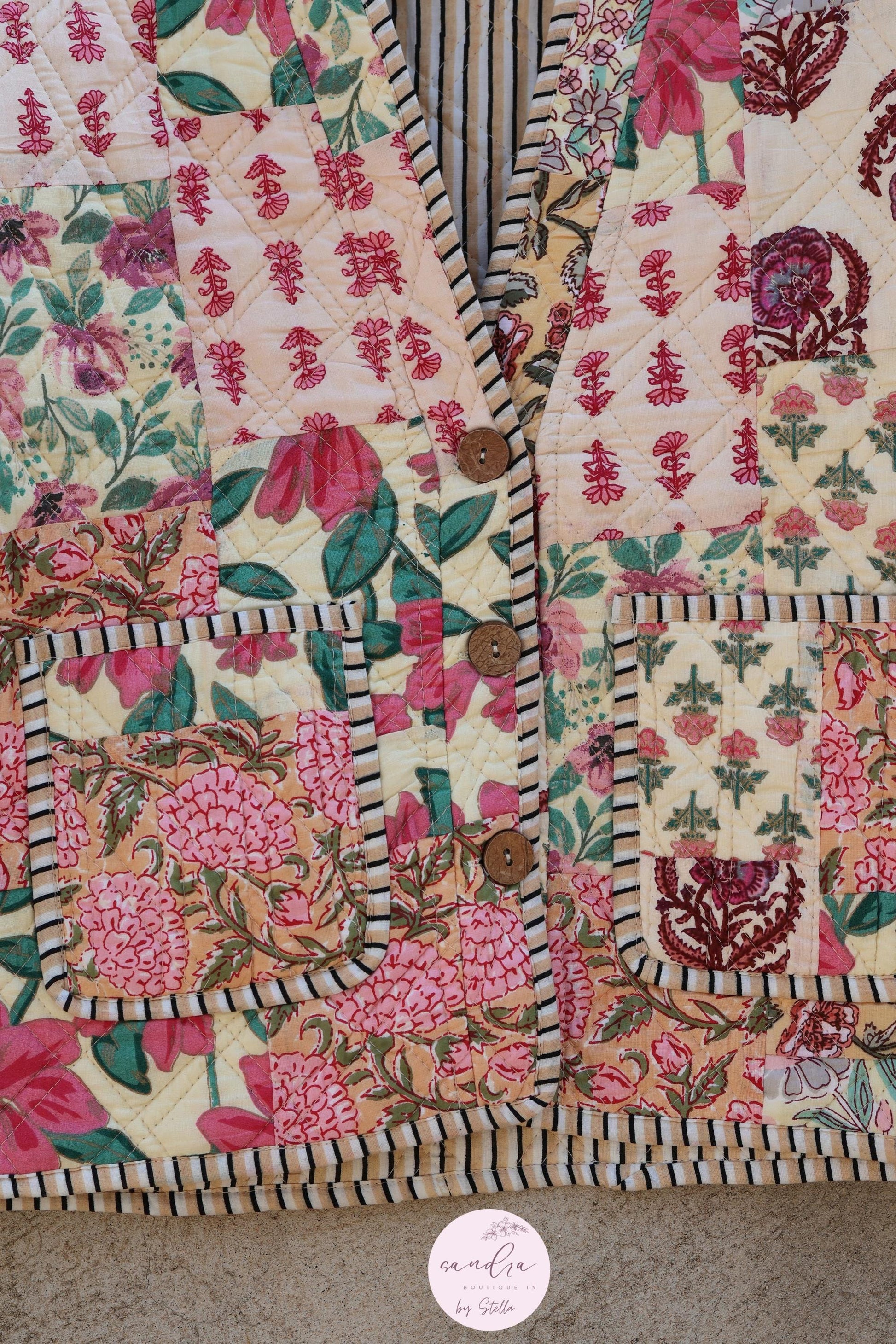 Cotton Quilted Jacket V-Neck New Style Kantha Jacket Hand Block Print Floral Indian Women's Clothing Coat, Boho Spring Jacket Gift for Her