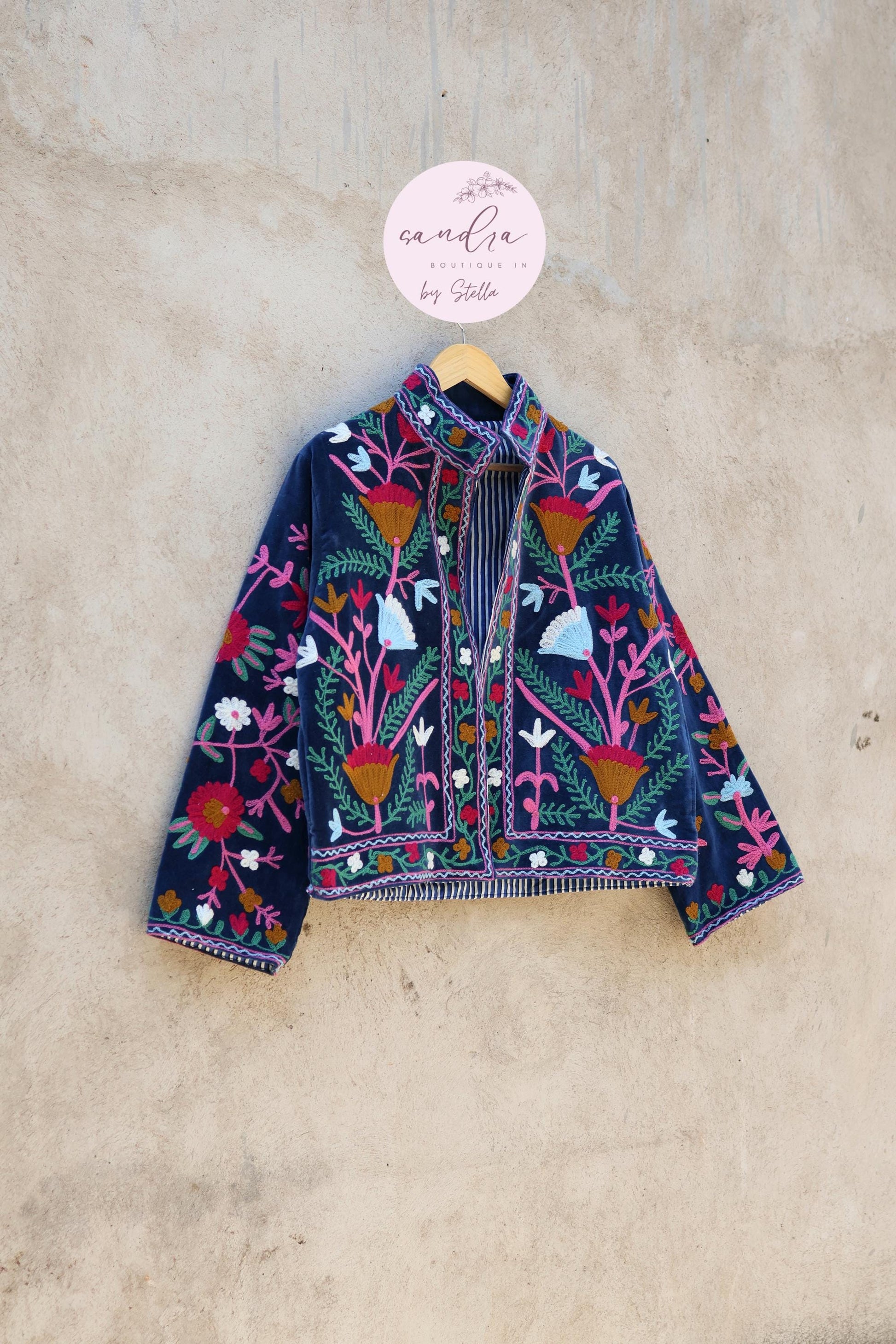 Suzani Embroidery Cotton Velvet Jacket, Kimono Jacket Handmade Soft TNT Fabric Jacket, Women's Clothing Coat Boho Jacket Spring Gift for Her