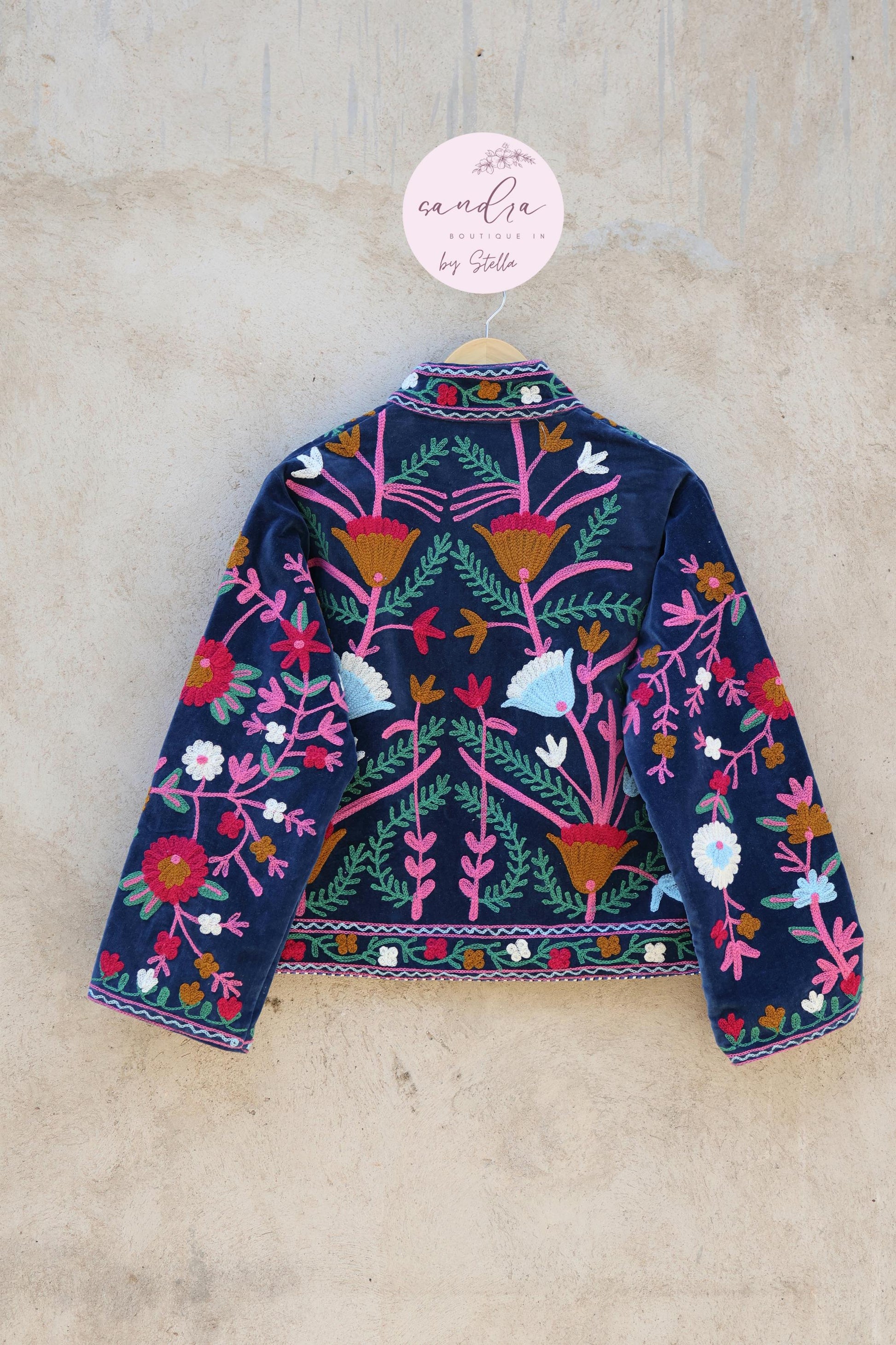 Suzani Embroidery Cotton Velvet Jacket, Kimono Jacket Handmade Soft TNT Fabric Jacket, Women's Clothing Coat Boho Jacket Spring Gift for Her