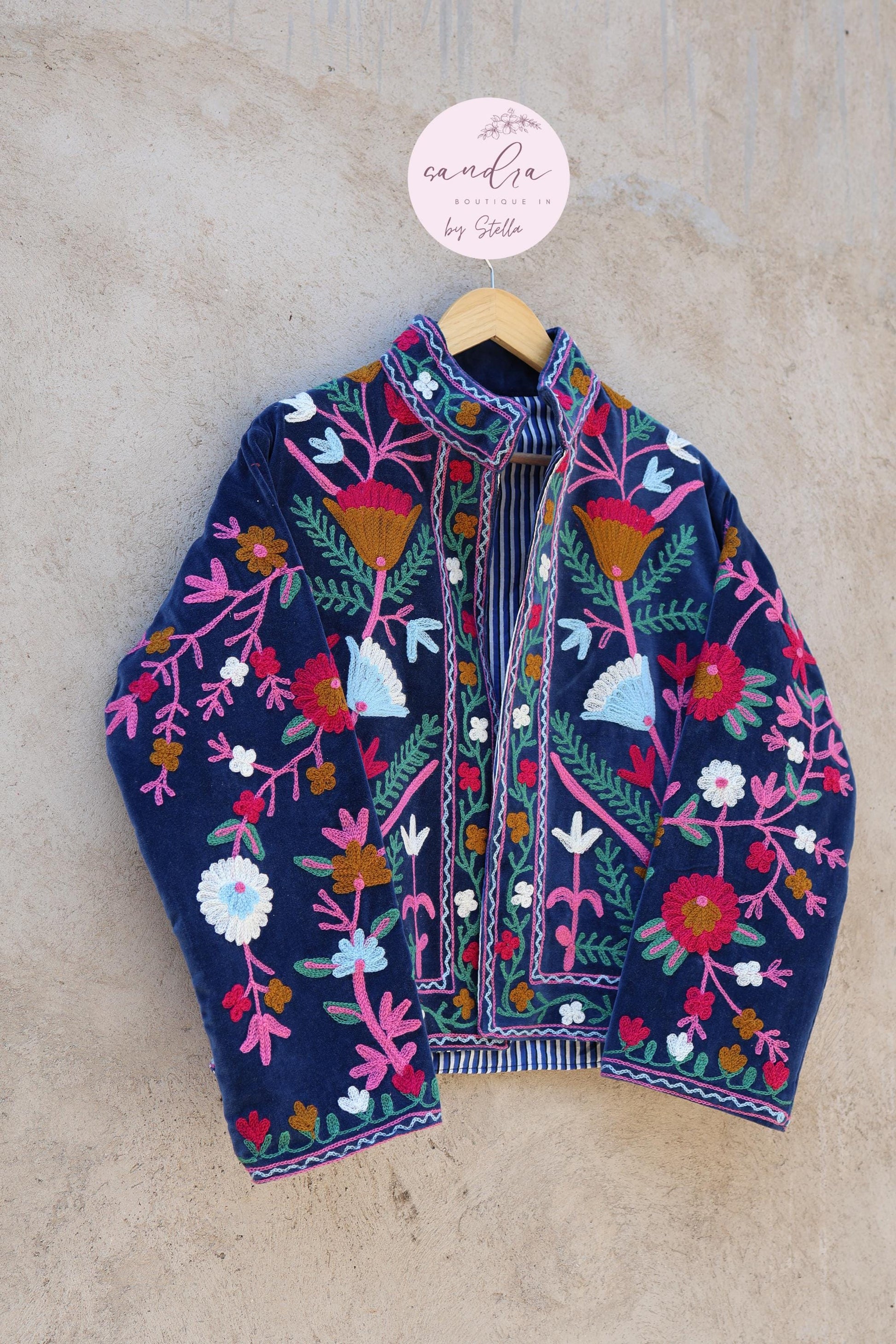 Suzani Embroidery Cotton Velvet Jacket, Kimono Jacket Handmade Soft TNT Fabric Jacket, Women's Clothing Coat Boho Jacket Spring Gift for Her