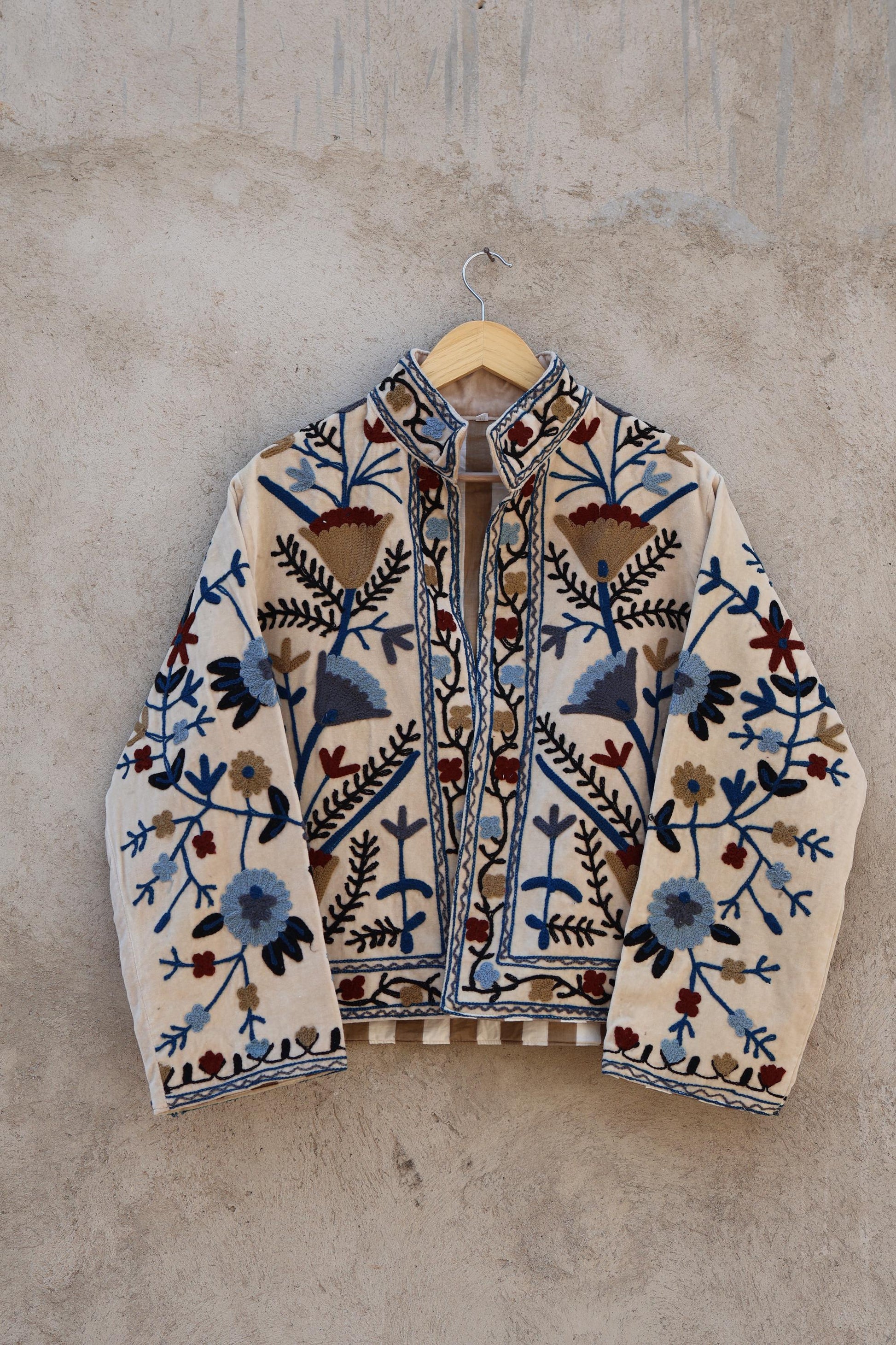 Suzani Embroidery Cotton Velvet Jacket, Kimono Jacket Handmade Soft TNT Fabric Jacket, Women's Clothing Coat Boho Jacket Spring Gift for Her