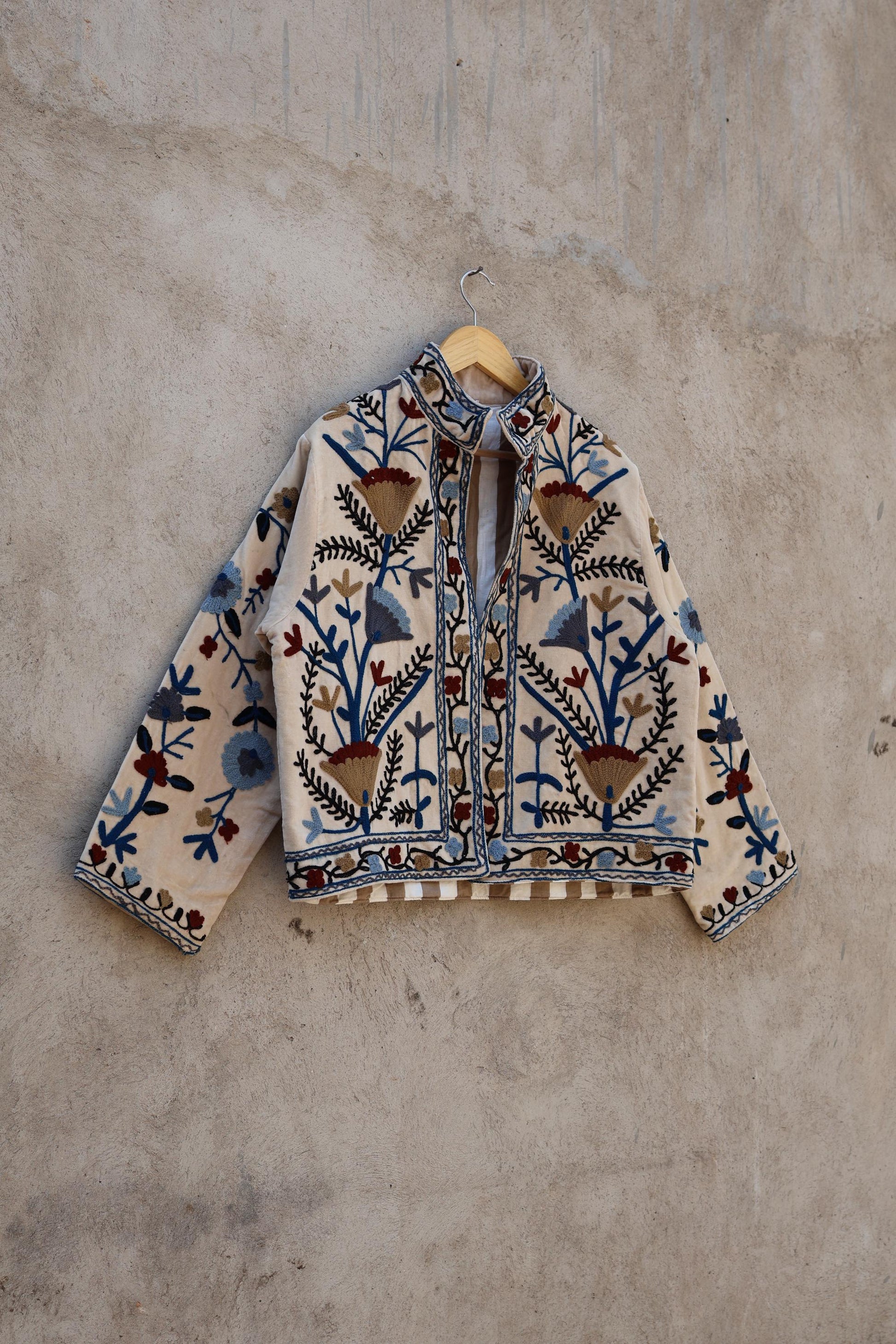 Suzani Embroidery Cotton Velvet Jacket, Kimono Jacket Handmade Soft TNT Fabric Jacket, Women's Clothing Coat Boho Jacket Spring Gift for Her