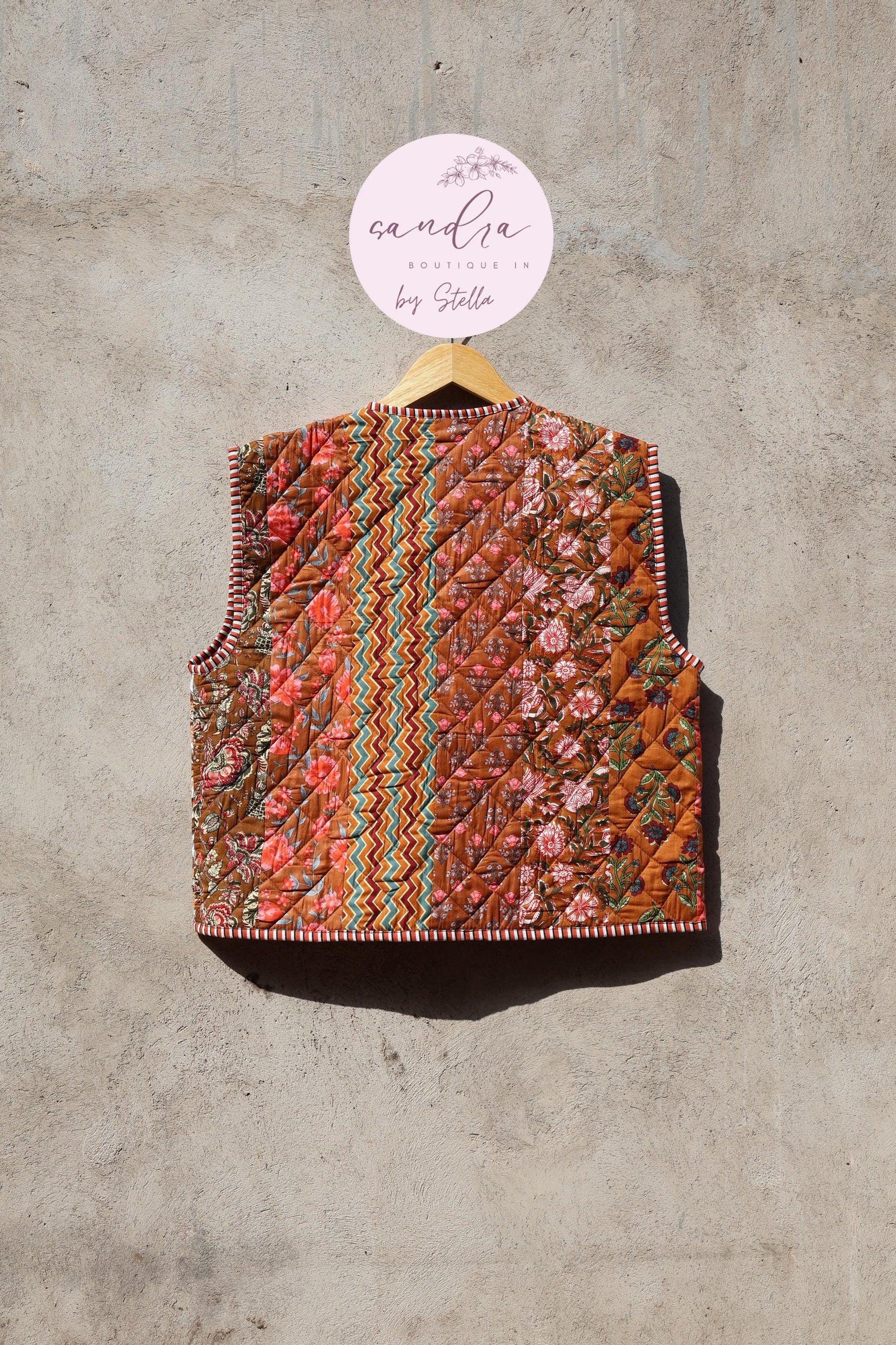 Handmade Cotton Quilted Vest, Vintage Indian Patchwork Kimono Gilet, New Style Women's Outerwear Waistcoat, Boho Spring Jacket Gift for Her