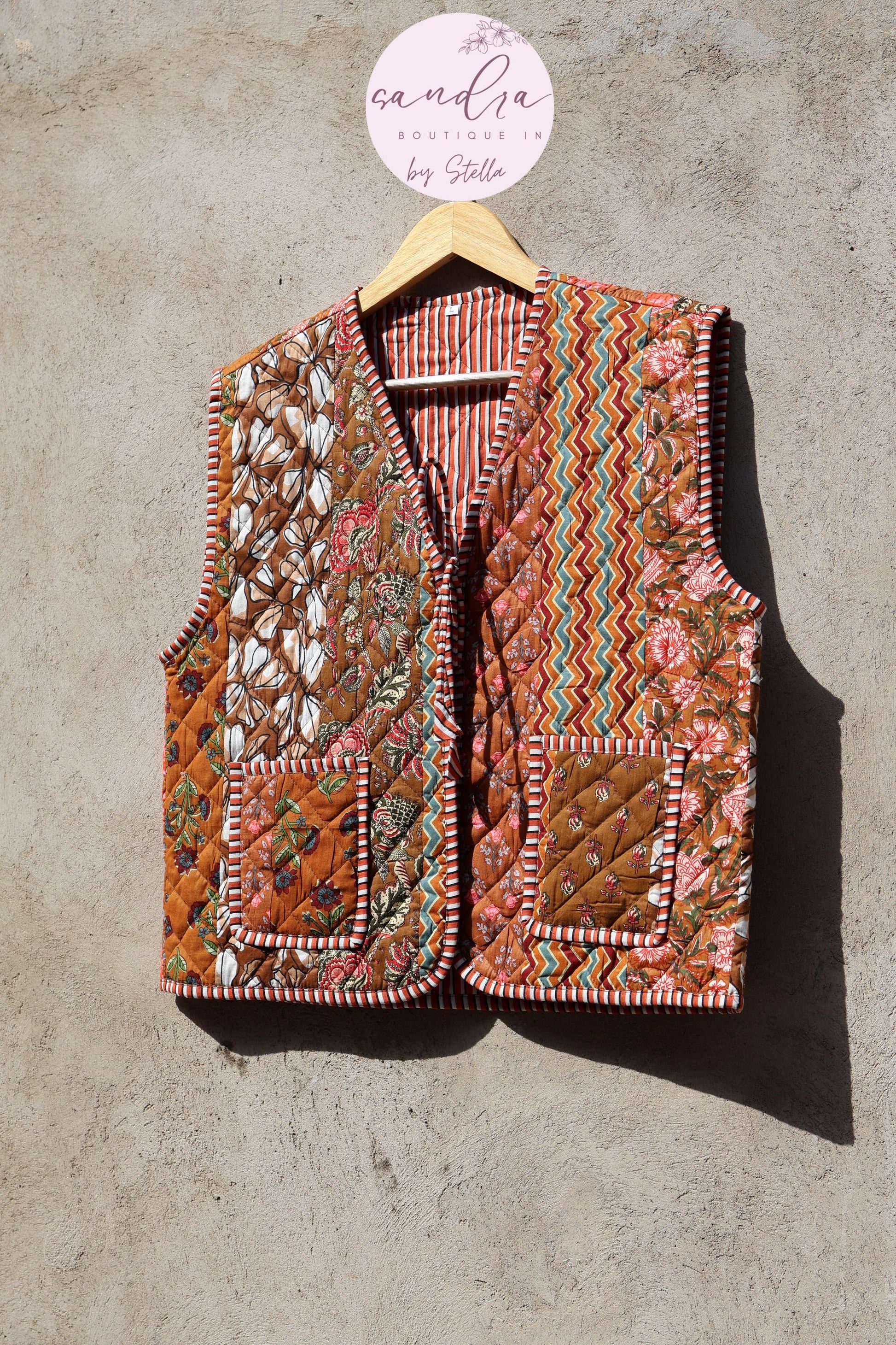 Handmade Cotton Quilted Vest, Vintage Indian Patchwork Kimono Gilet, New Style Women's Outerwear Waistcoat, Boho Spring Jacket Gift for Her