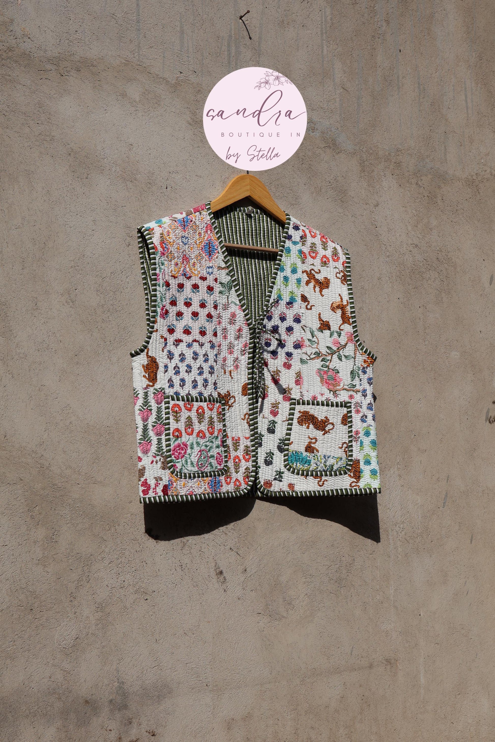 Handmade Cotton Quilted Vest, Vintage Indian Patchwork Kimono Gilet, New Style Women's Outerwear Waistcoat, Boho Spring Jacket Gift for Her