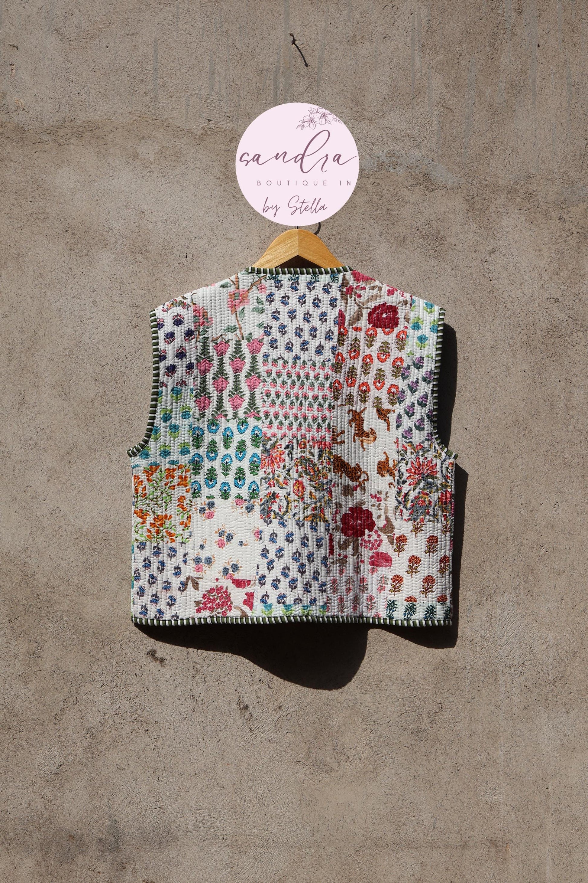Handmade Cotton Quilted Vest, Vintage Indian Patchwork Kimono Gilet, New Style Women's Outerwear Waistcoat, Boho Spring Jacket Gift for Her