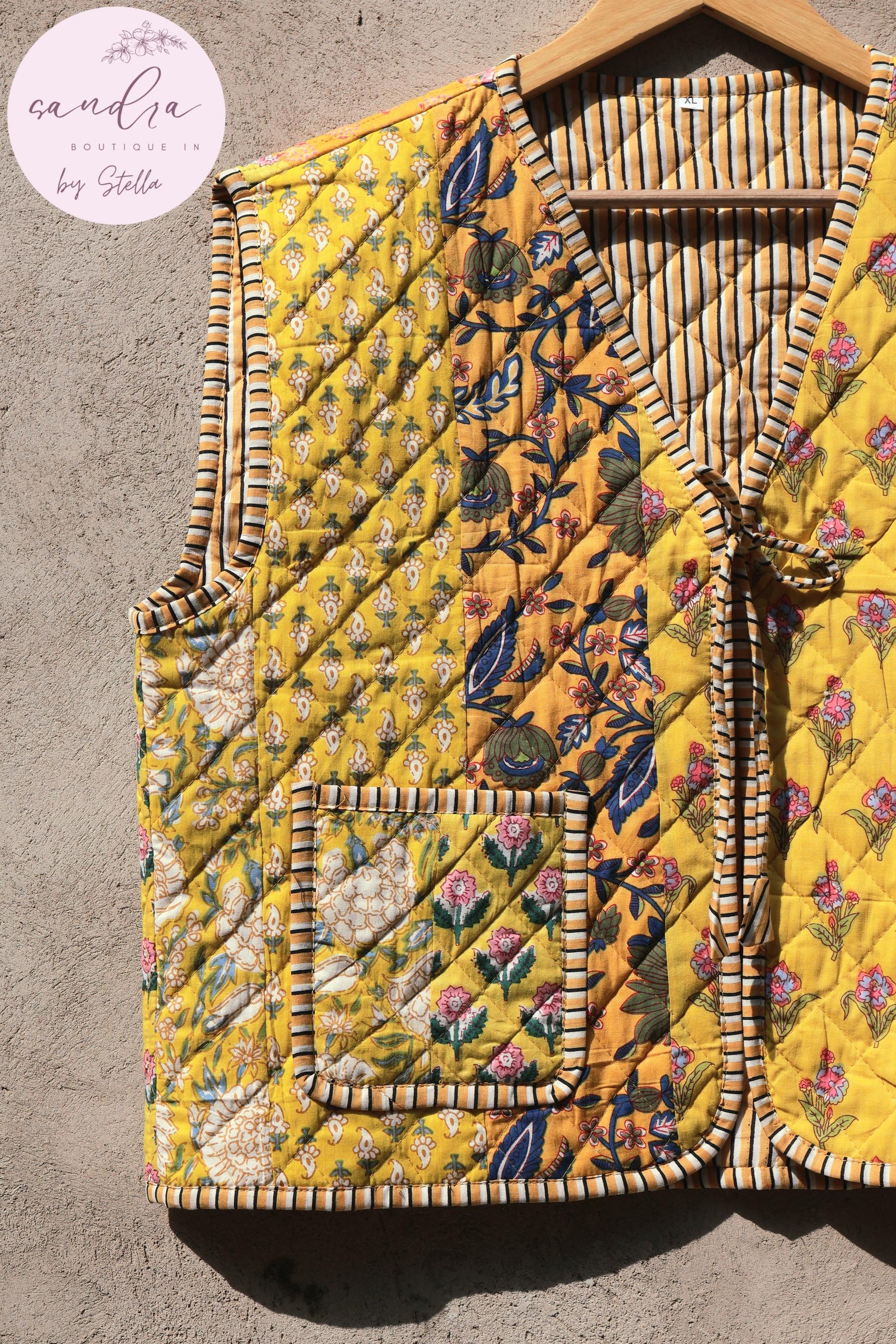 Handmade Cotton Quilted Vest, Vintage Indian Patchwork Kimono Gilet, New Style Women's Outerwear Waistcoat, Boho Spring Jacket Gift for Her