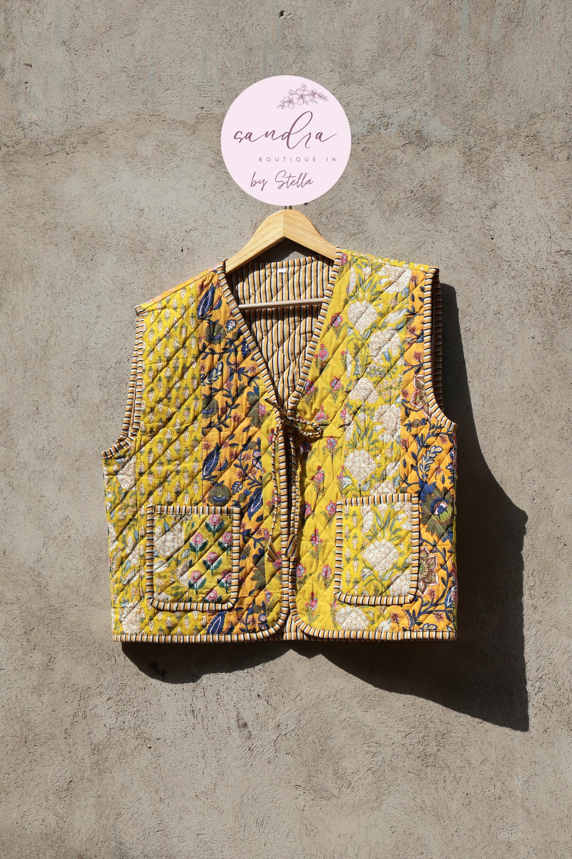 Handmade Cotton Quilted Vest, Vintage Indian Patchwork Kimono Gilet, New Style Women's Outerwear Waistcoat, Boho Spring Jacket Gift for Her