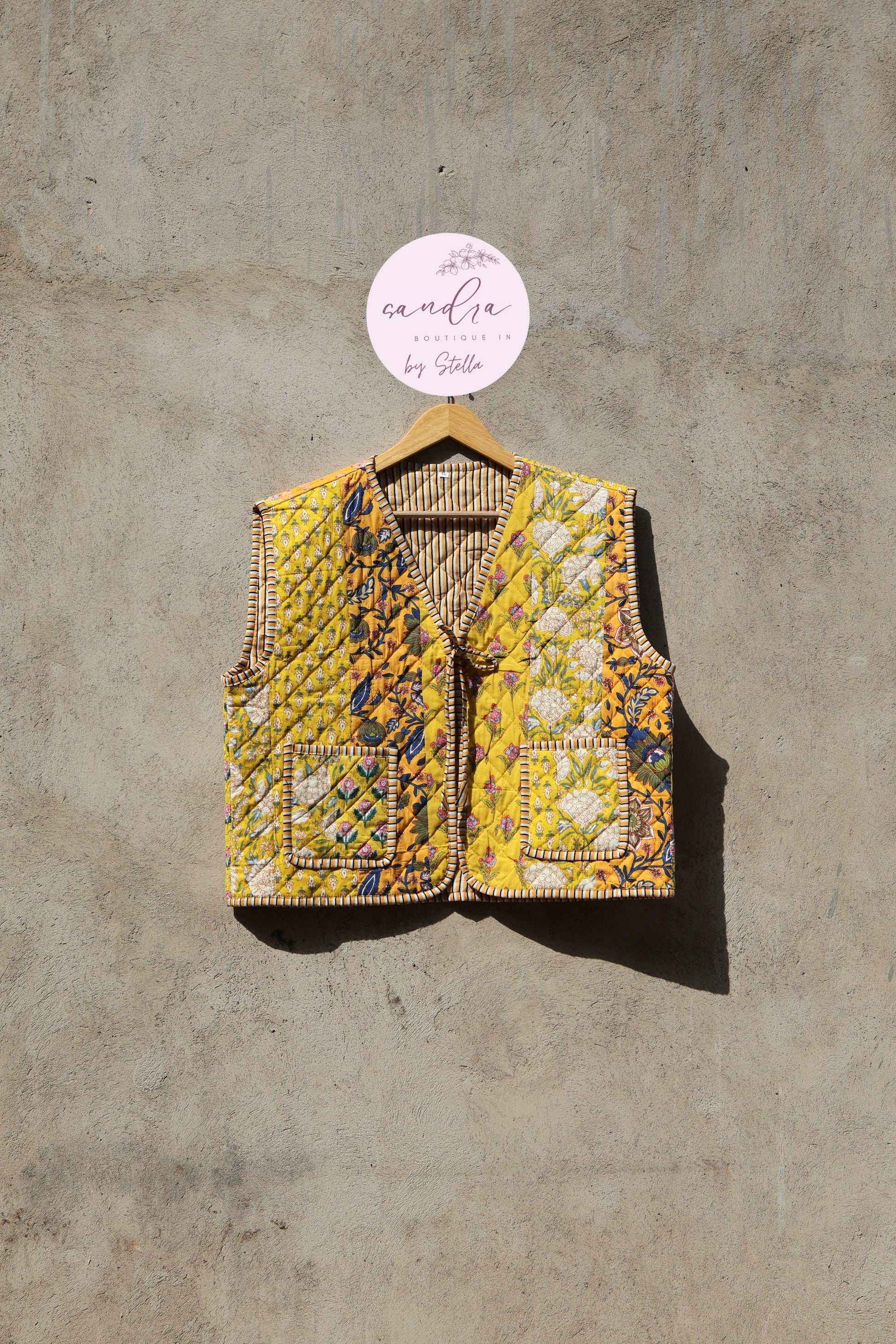 Handmade Cotton Quilted Vest, Vintage Indian Patchwork Kimono Gilet, New Style Women's Outerwear Waistcoat, Boho Spring Jacket Gift for Her