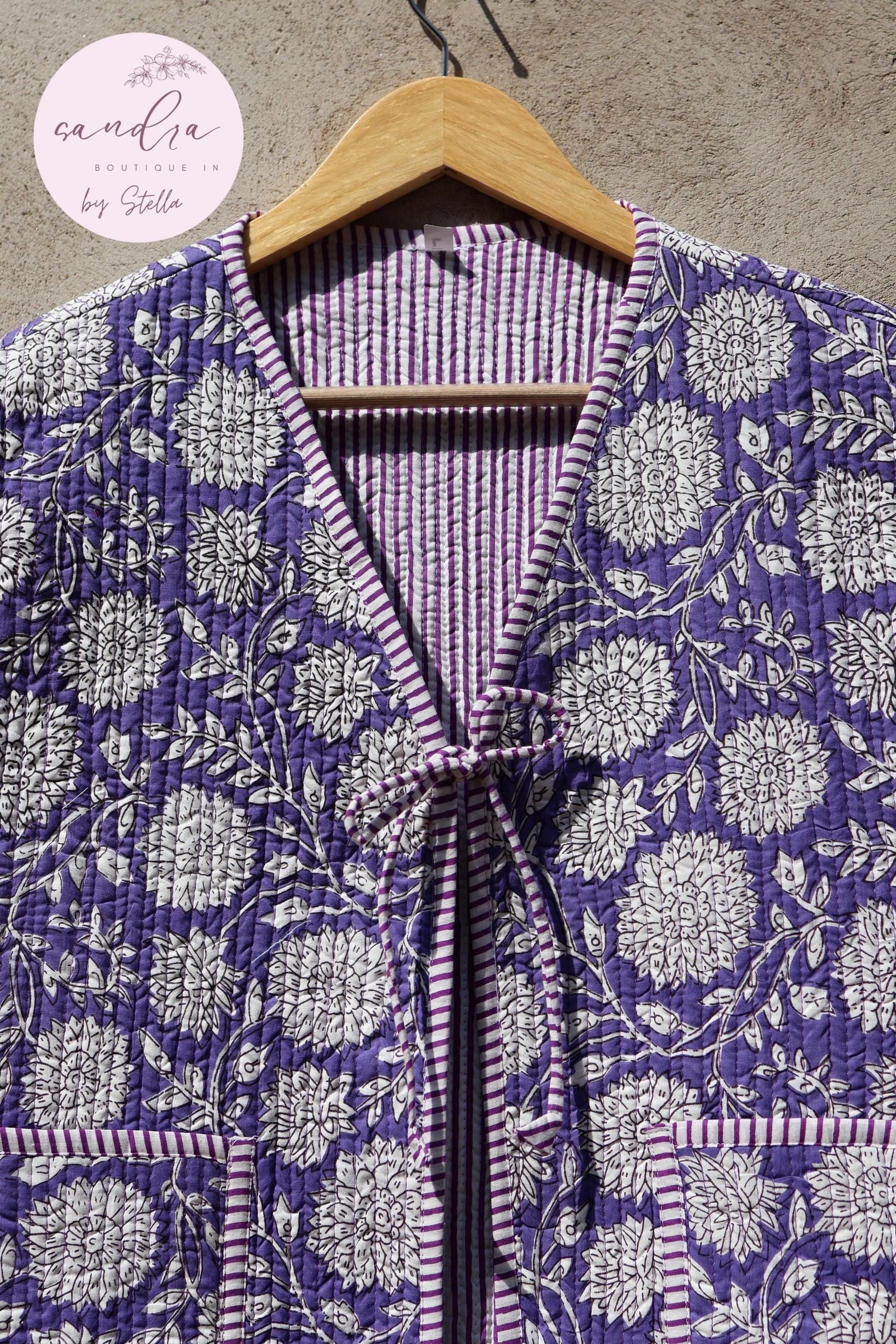Handmade Cotton Quilted Vest Vintage Indian Purple Floral Kimono Gilet New Style Women's Outerwear Waistcoat Boho Spring Jacket Gift for Her