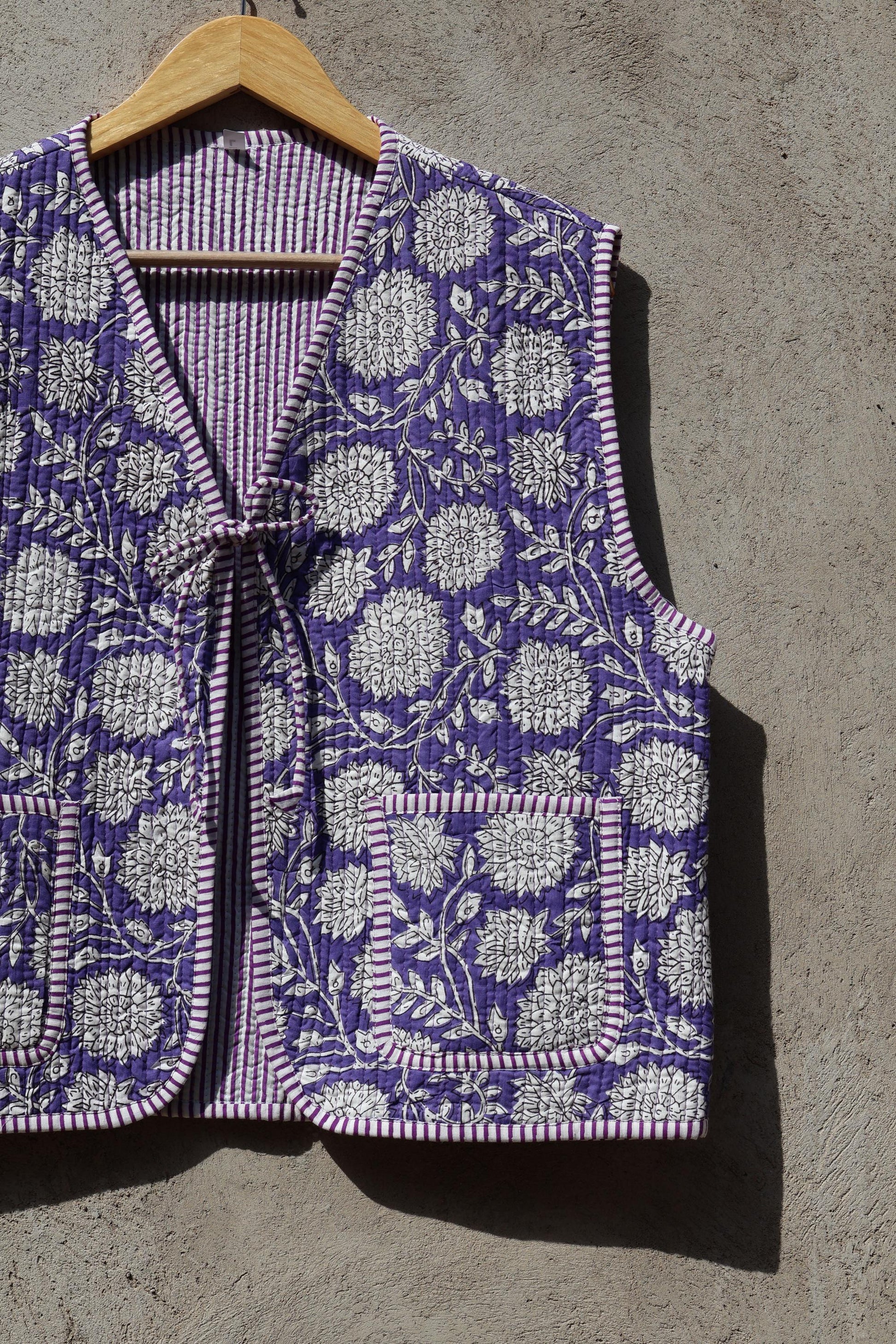 Handmade Cotton Quilted Vest Vintage Indian Purple Floral Kimono Gilet New Style Women's Outerwear Waistcoat Boho Spring Jacket Gift for Her