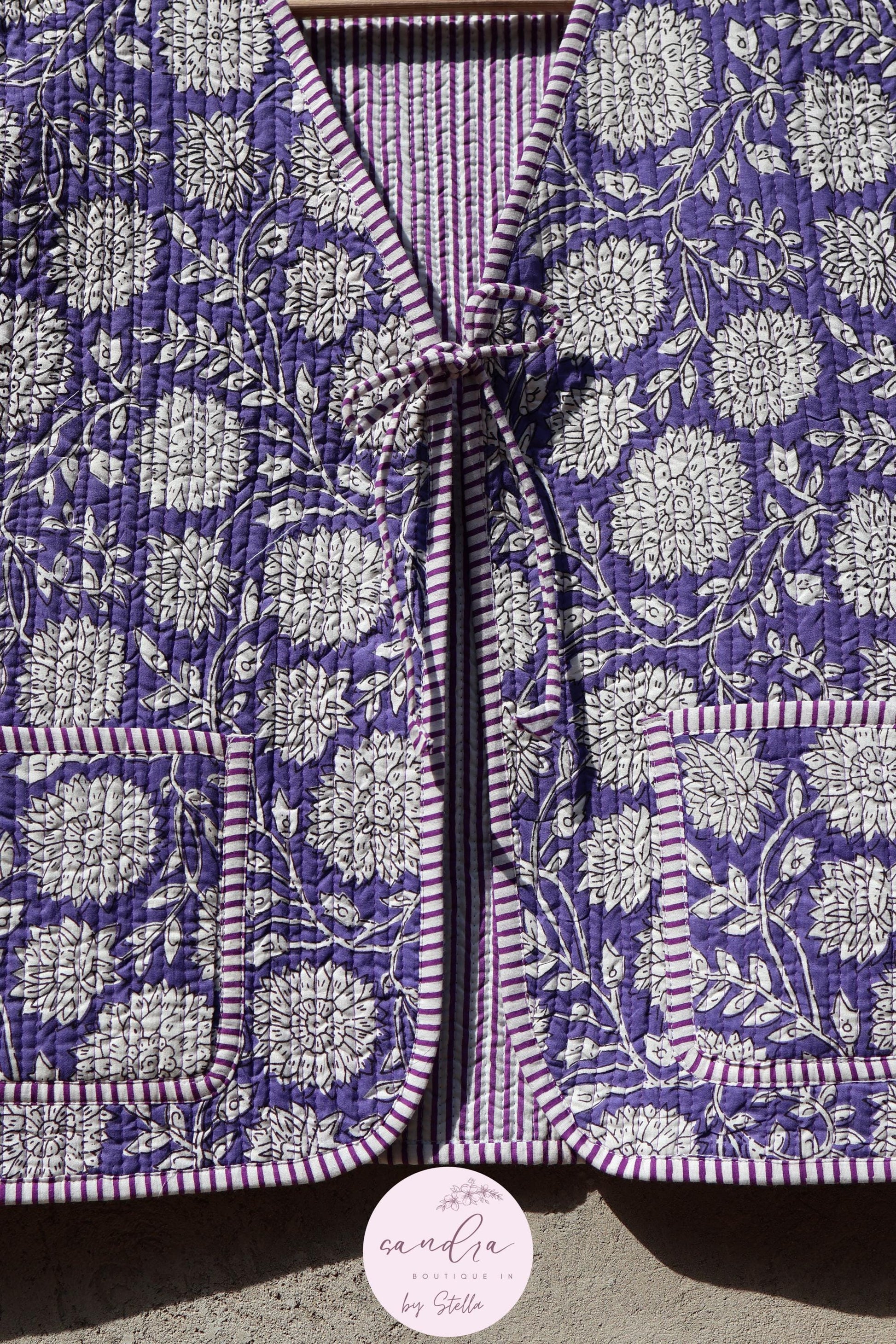 Handmade Cotton Quilted Vest Vintage Indian Purple Floral Kimono Gilet New Style Women's Outerwear Waistcoat Boho Spring Jacket Gift for Her