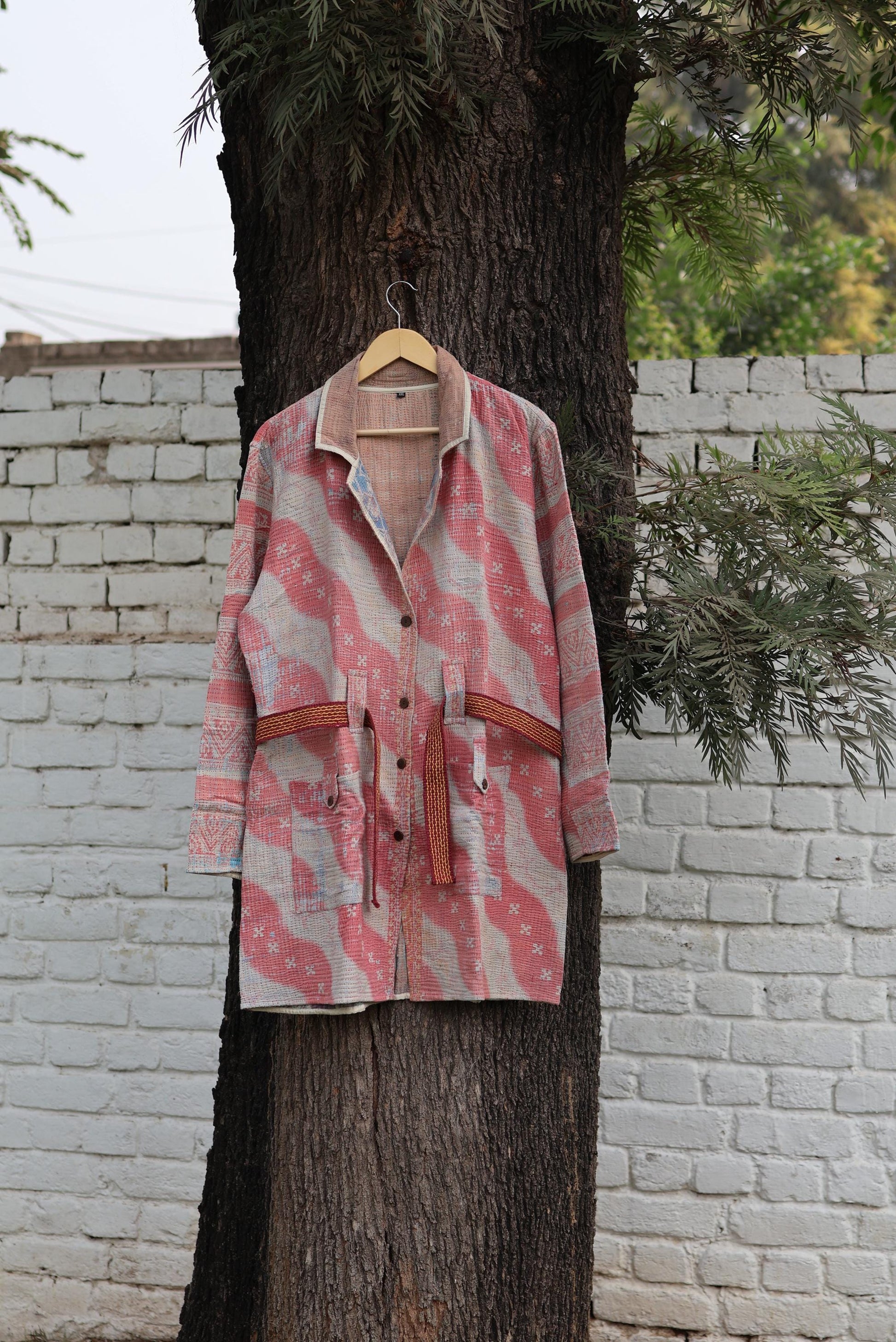 Handmade Vintage Kantha Quilt Coat for Women - Unique Bohemian Outerwear from Recycled Indian Quilts, One-off Ethnic style Up-Cycled Jacket