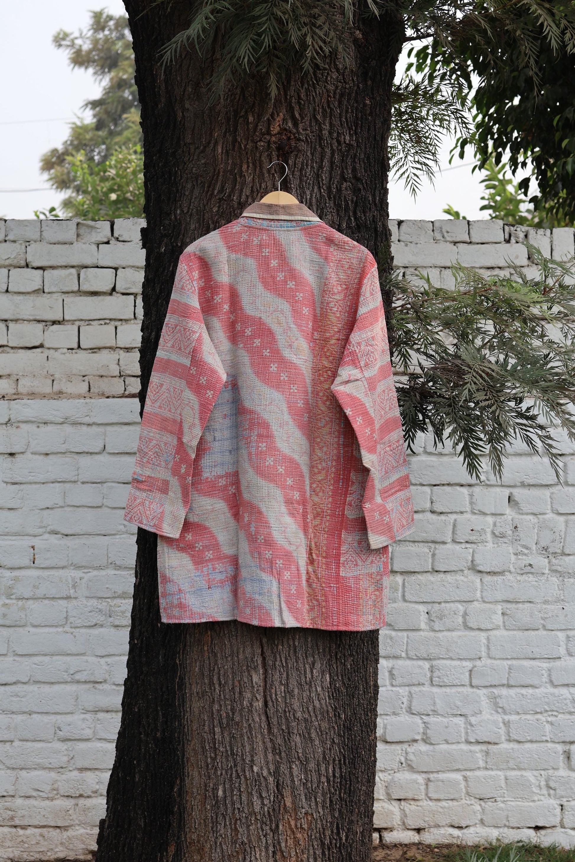 Handmade Vintage Kantha Quilt Coat for Women - Unique Bohemian Outerwear from Recycled Indian Quilts, One-off Ethnic style Up-Cycled Jacket