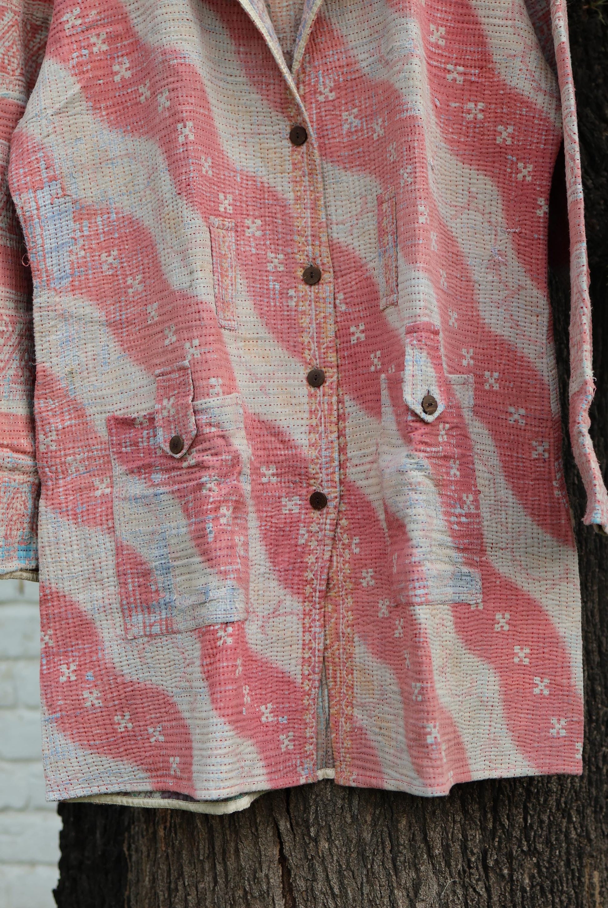 Handmade Vintage Kantha Quilt Coat for Women - Unique Bohemian Outerwear from Recycled Indian Quilts, One-off Ethnic style Up-Cycled Jacket