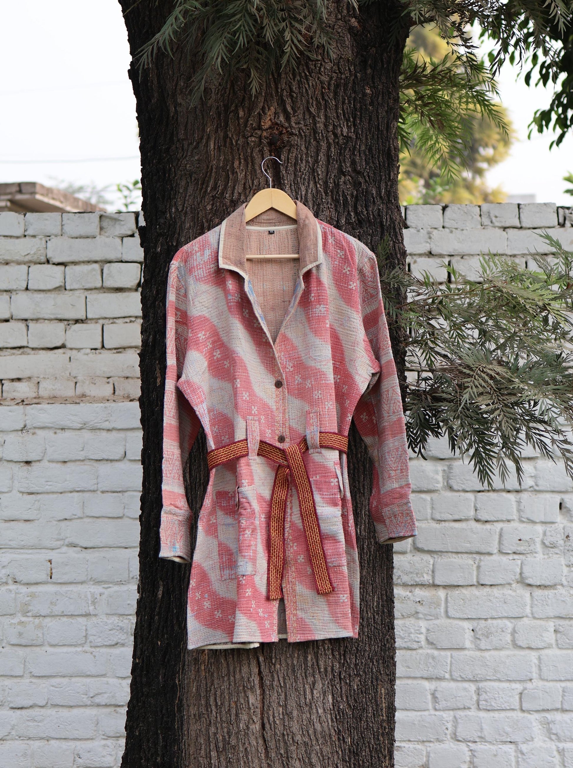 Handmade Vintage Kantha Quilt Coat for Women - Unique Bohemian Outerwear from Recycled Indian Quilts, One-off Ethnic style Up-Cycled Jacket