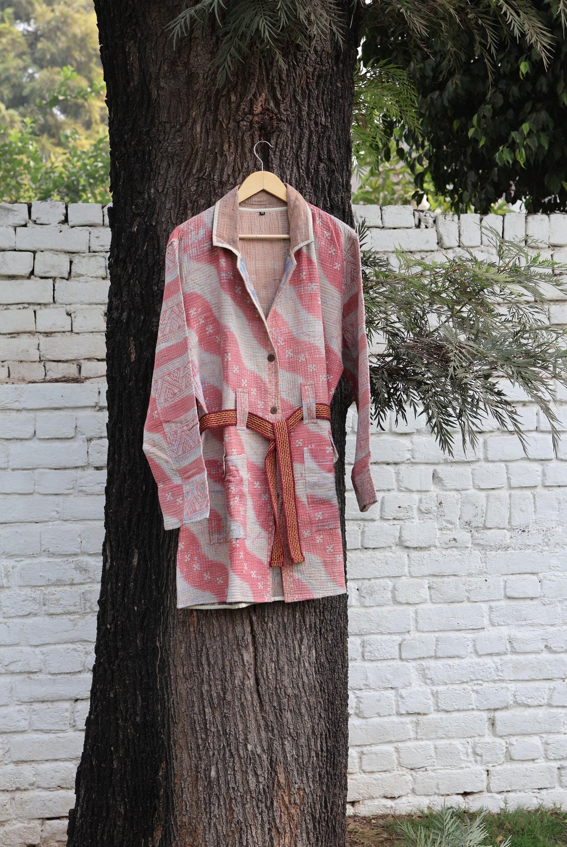 Handmade Vintage Kantha Quilt Coat for Women - Unique Bohemian Outerwear from Recycled Indian Quilts, One-off Ethnic style Up-Cycled Jacket
