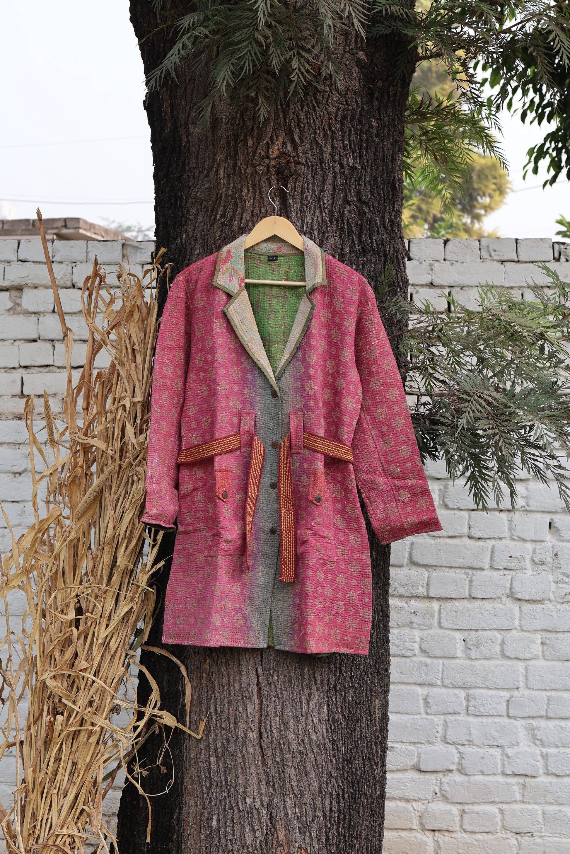 Handmade Vintage Kantha Quilt Coat for Women - Unique Bohemian Outerwear from Recycled Indian Quilts, One-off Ethnic style Up-Cycled Jacket