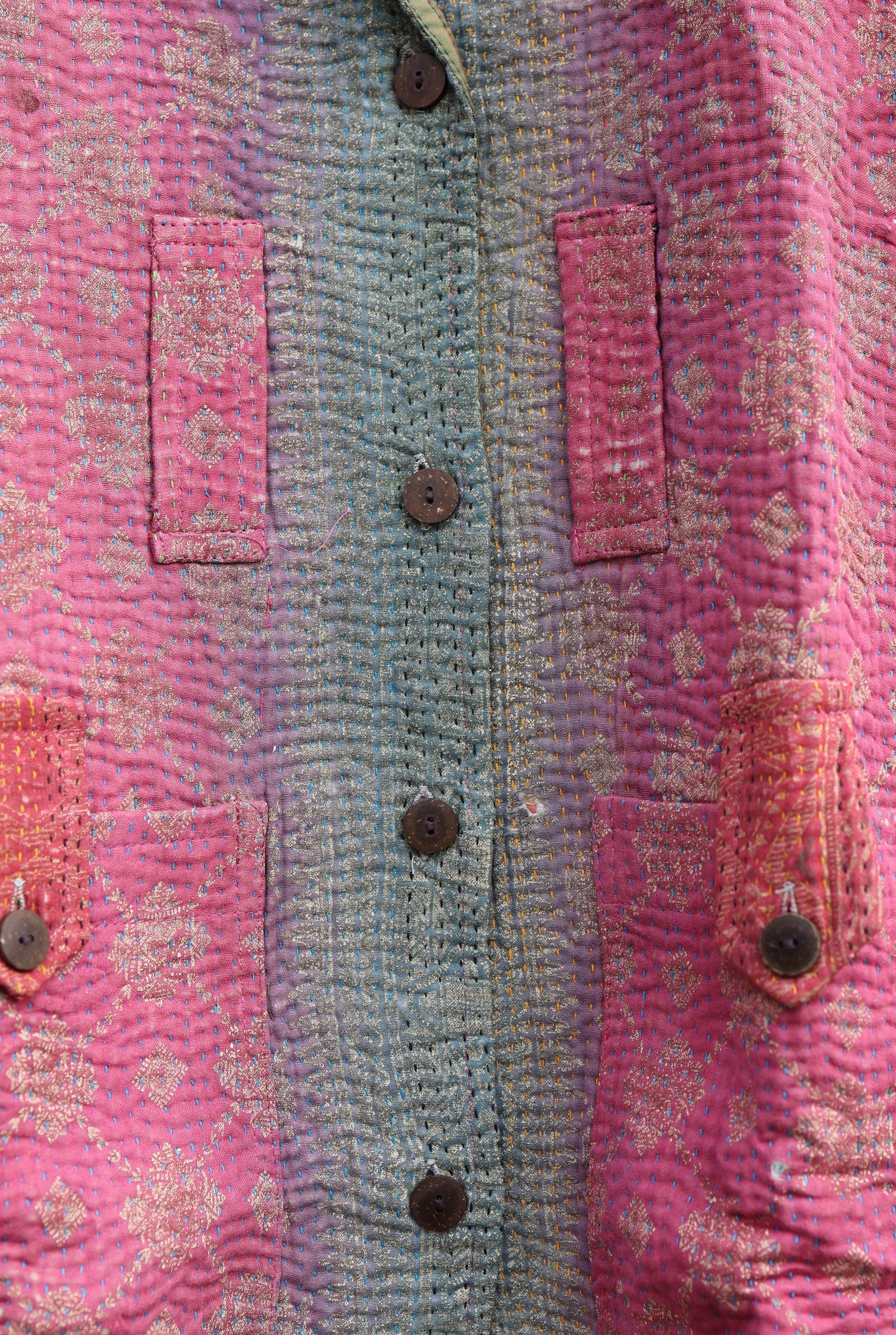 Handmade Vintage Kantha Quilt Coat for Women - Unique Bohemian Outerwear from Recycled Indian Quilts, One-off Ethnic style Up-Cycled Jacket