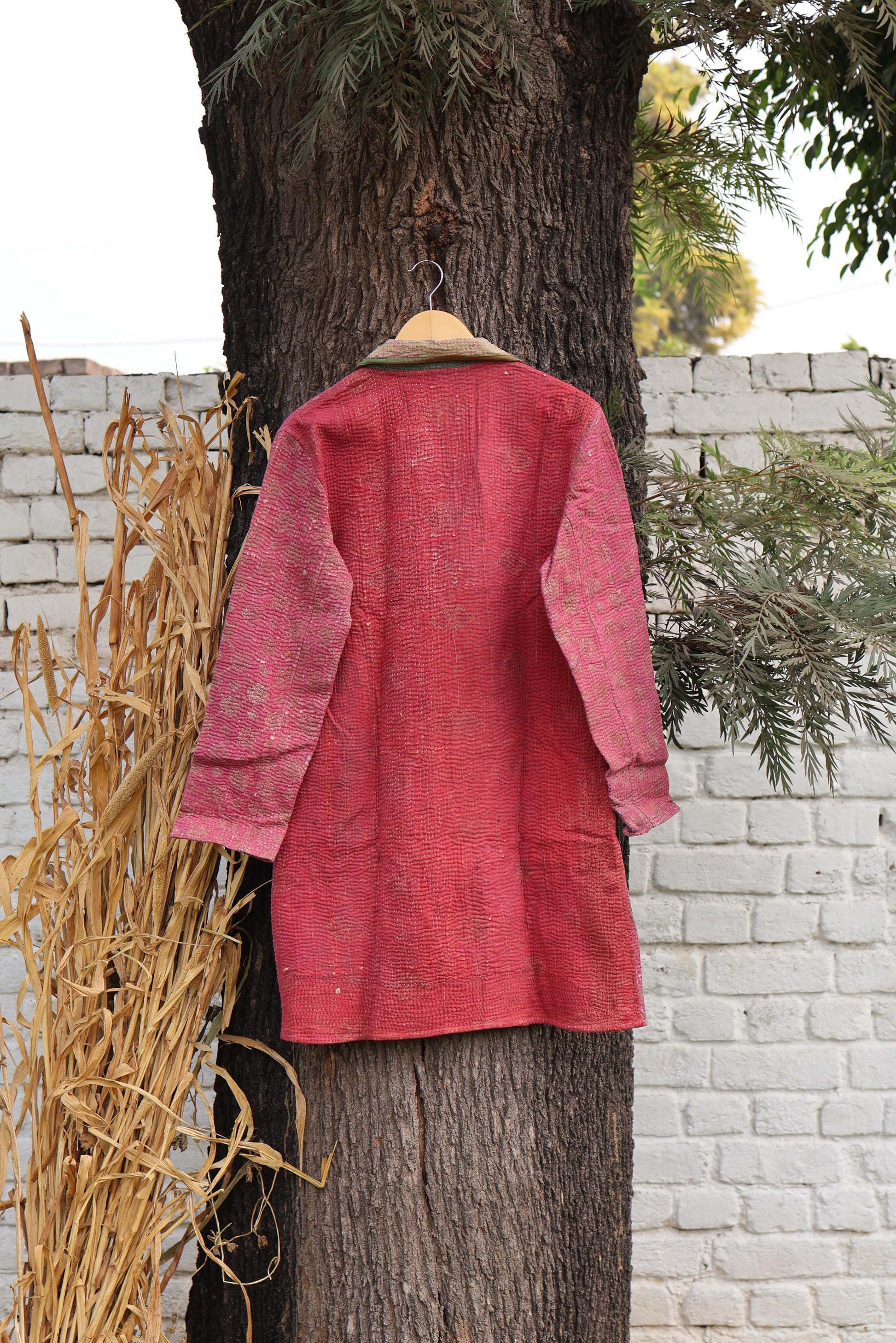 Handmade Vintage Kantha Quilt Coat for Women - Unique Bohemian Outerwear from Recycled Indian Quilts, One-off Ethnic style Up-Cycled Jacket