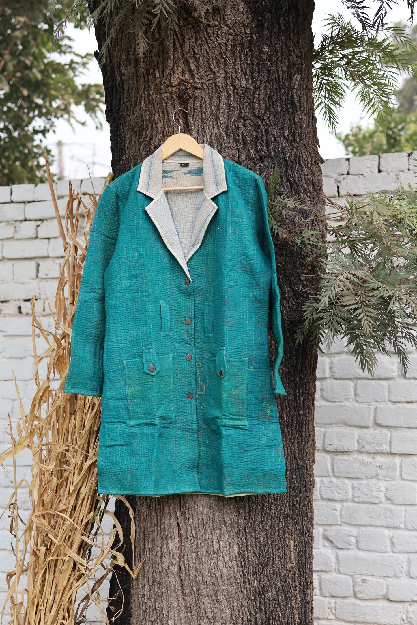 Handmade Vintage Kantha Quilt Coat for Women - Unique Bohemian Outerwear from Recycled Indian Quilts, One-off Ethnic style Up-Cycled Jacket