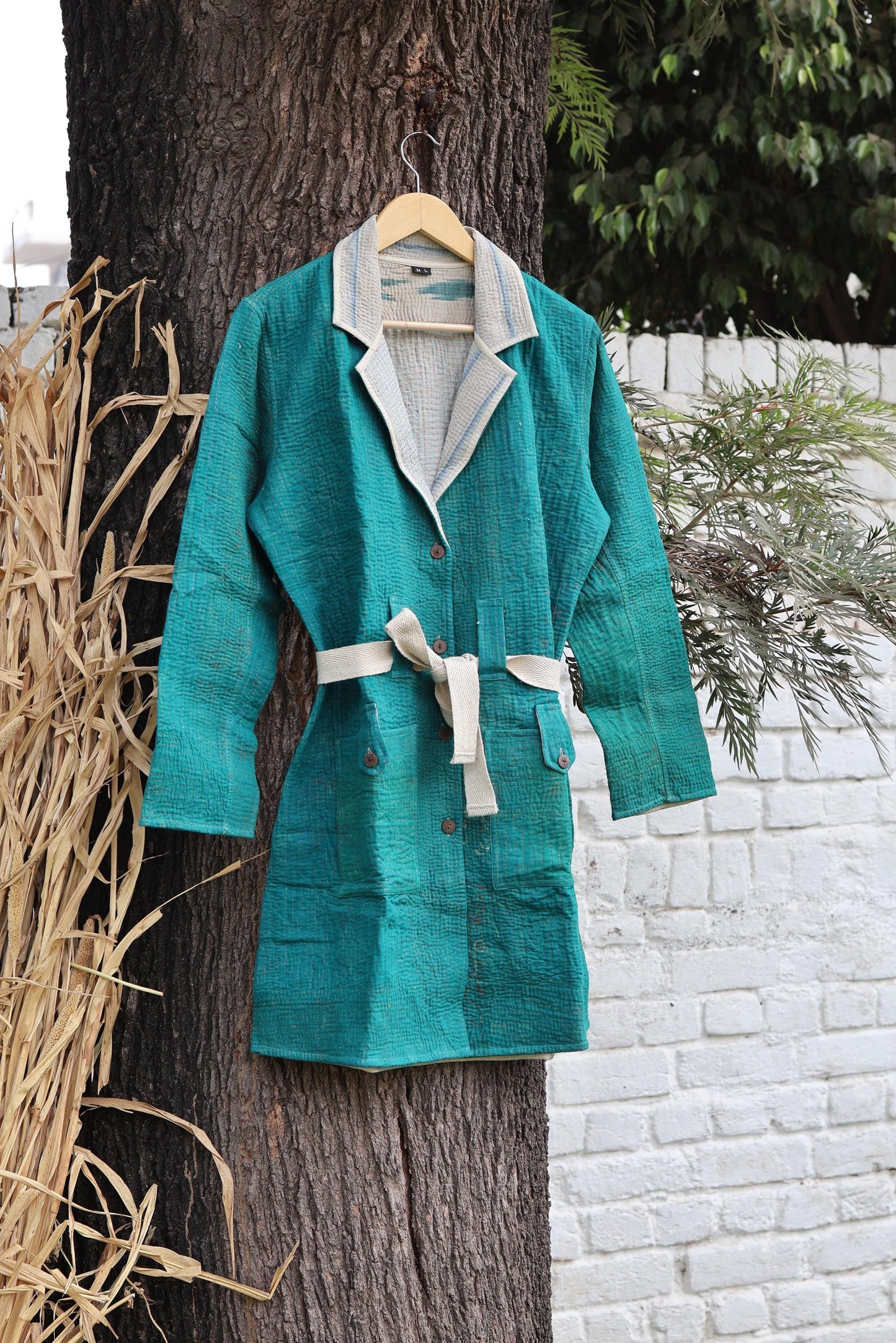 Handmade Vintage Kantha Quilt Coat for Women - Unique Bohemian Outerwear from Recycled Indian Quilts, One-off Ethnic style Up-Cycled Jacket