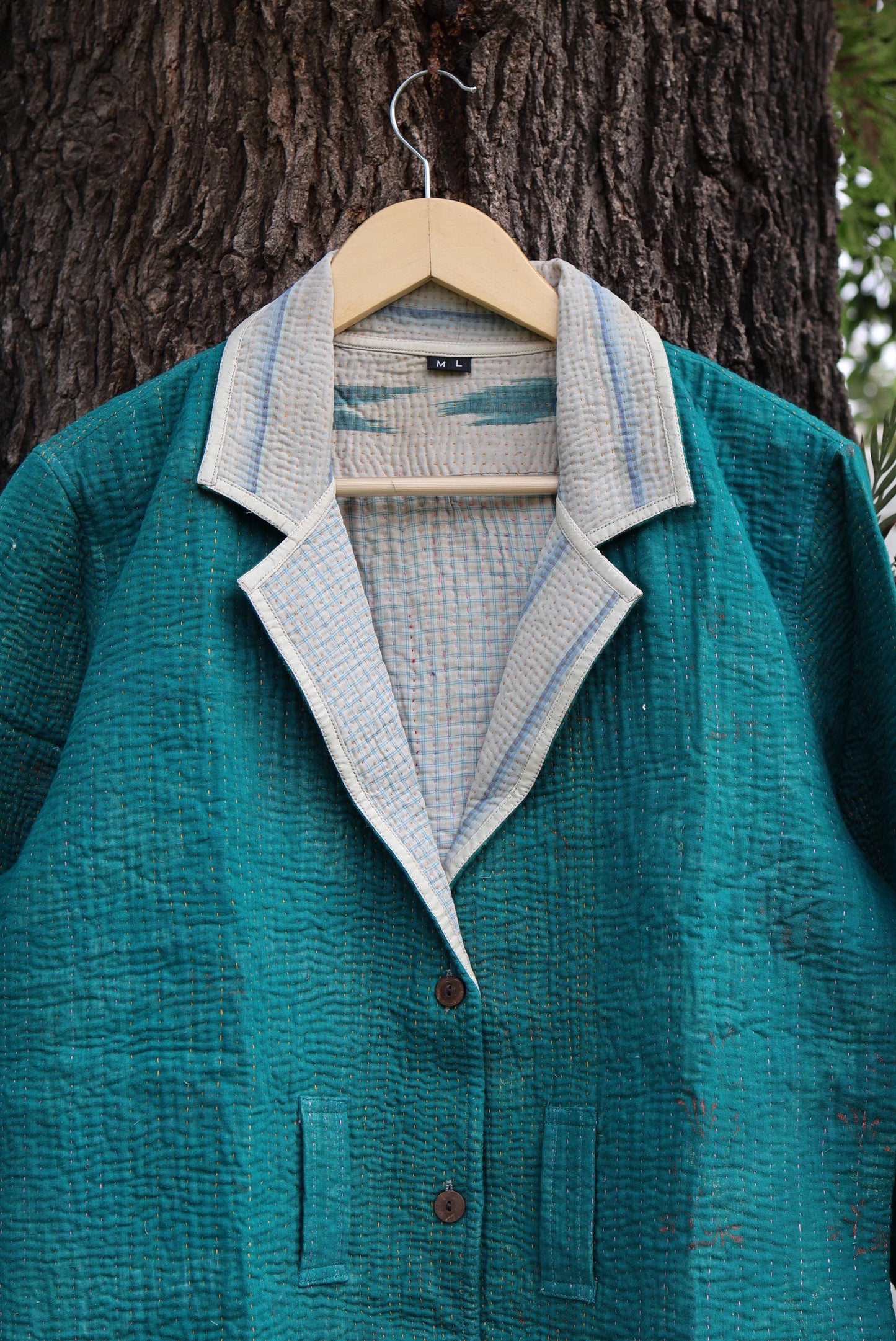 Handmade Vintage Kantha Quilt Coat for Women - Unique Bohemian Outerwear from Recycled Indian Quilts, One-off Ethnic style Up-Cycled Jacket