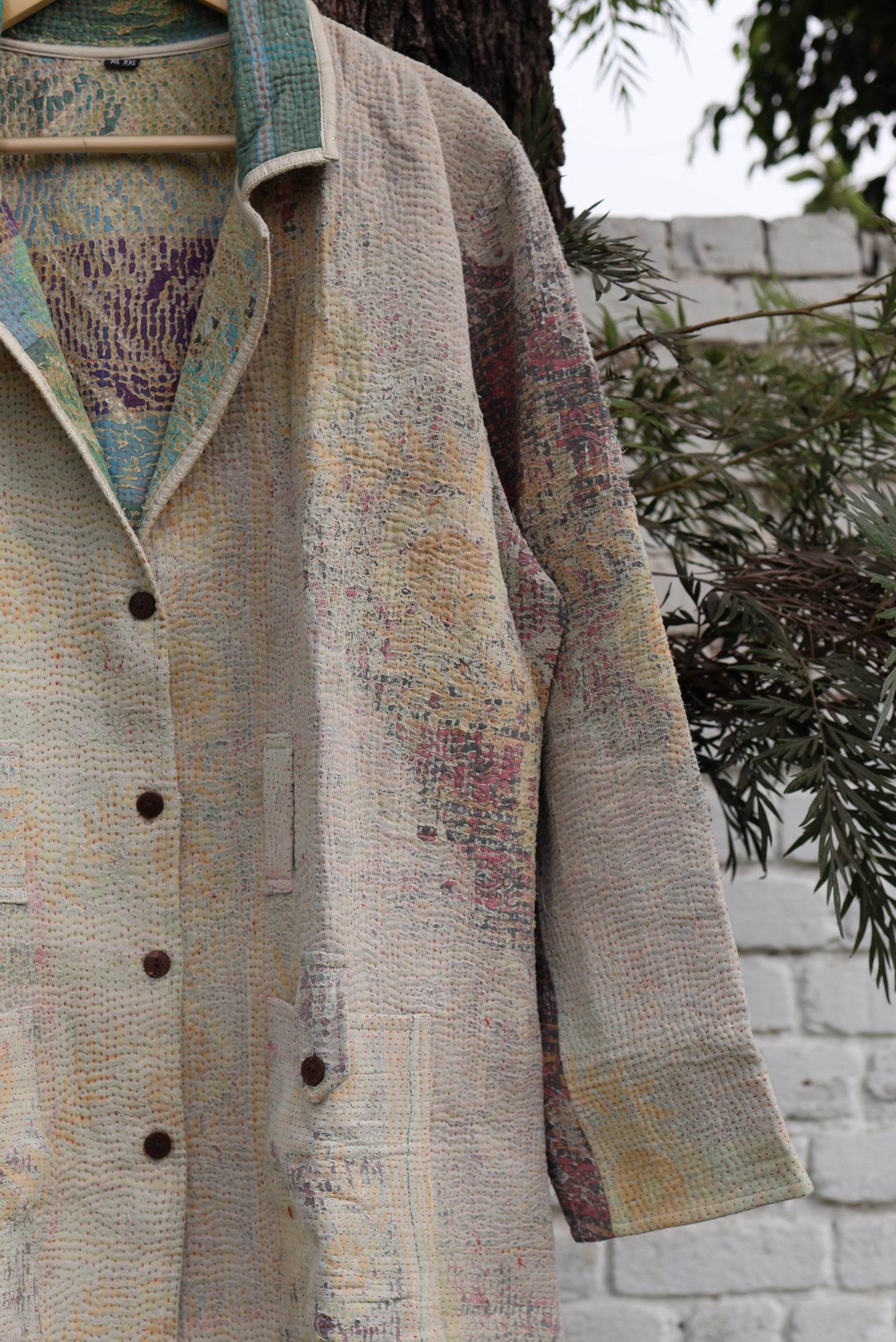 Handmade Vintage Kantha Quilt Coat for Women - Unique Bohemian Outerwear from Recycled Indian Quilts, One-off Ethnic style Up-Cycled Jacket