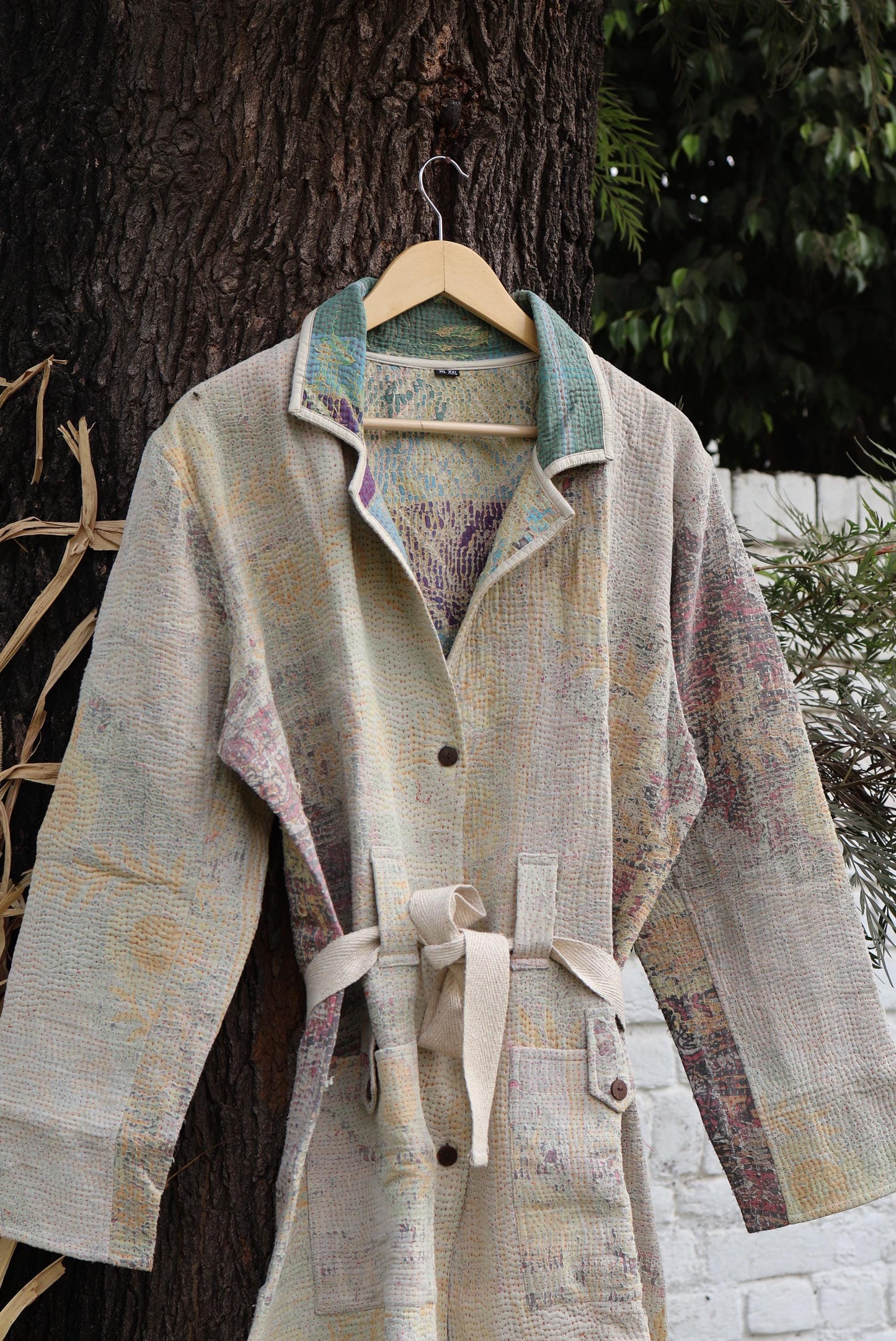 Handmade Vintage Kantha Quilt Coat for Women - Unique Bohemian Outerwear from Recycled Indian Quilts, One-off Ethnic style Up-Cycled Jacket