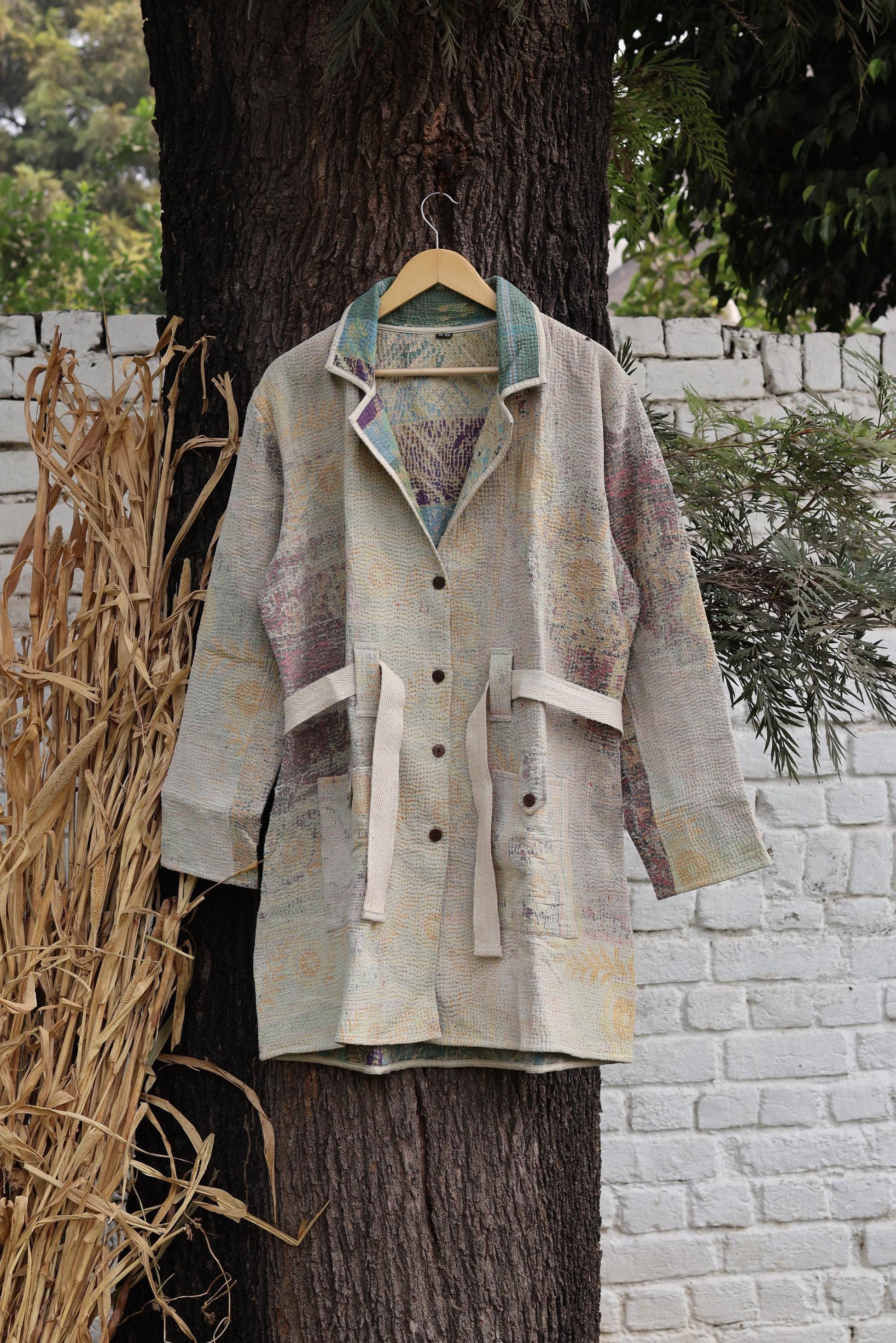 Handmade Vintage Kantha Quilt Coat for Women - Unique Bohemian Outerwear from Recycled Indian Quilts, One-off Ethnic style Up-Cycled Jacket