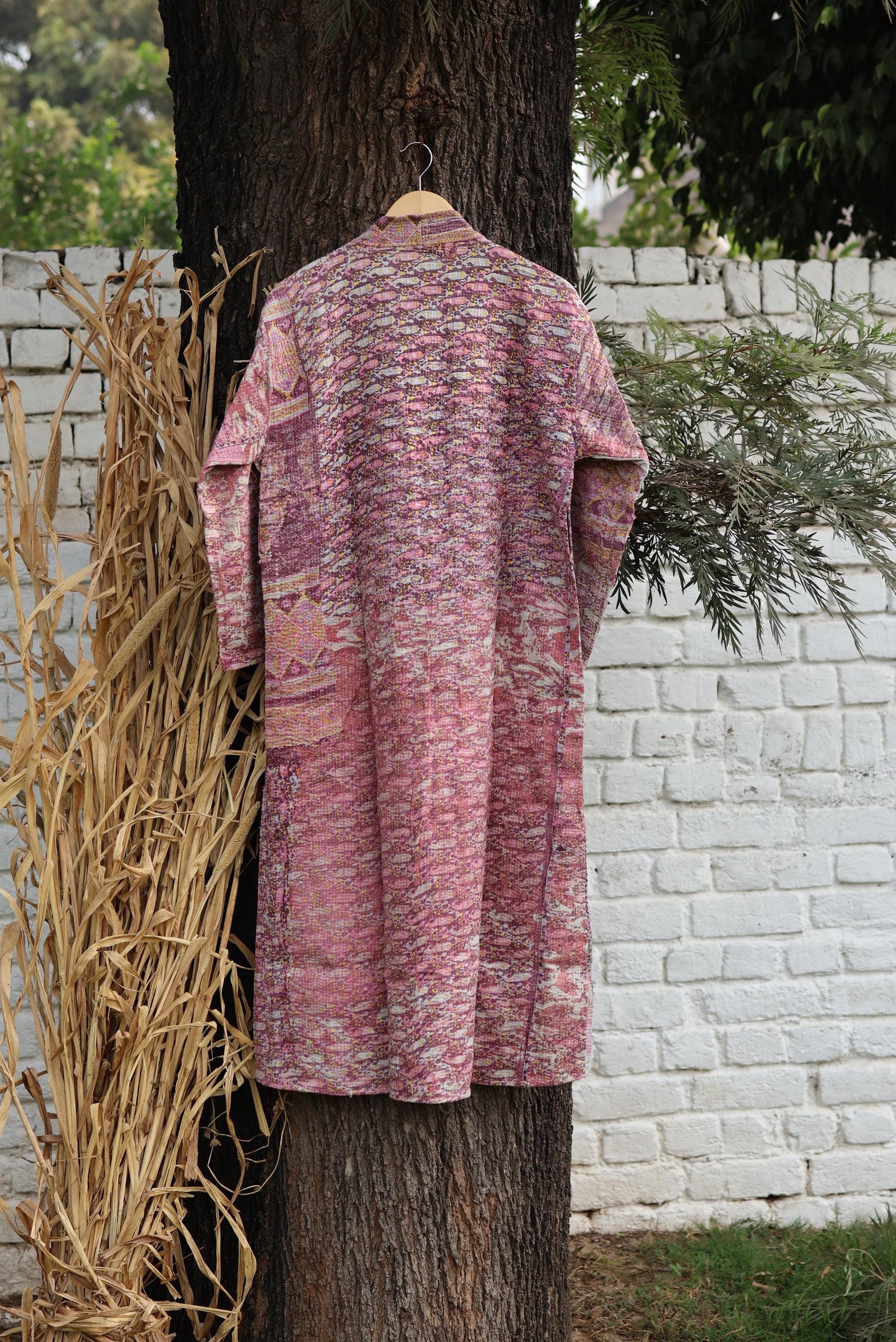 Handmade Vintage Kantha Kimono for Women - Unique Bohemian Outerwear from Recycled Indian Quilts, Ethnic style Robe, Up-Cycled Kimono Jacket