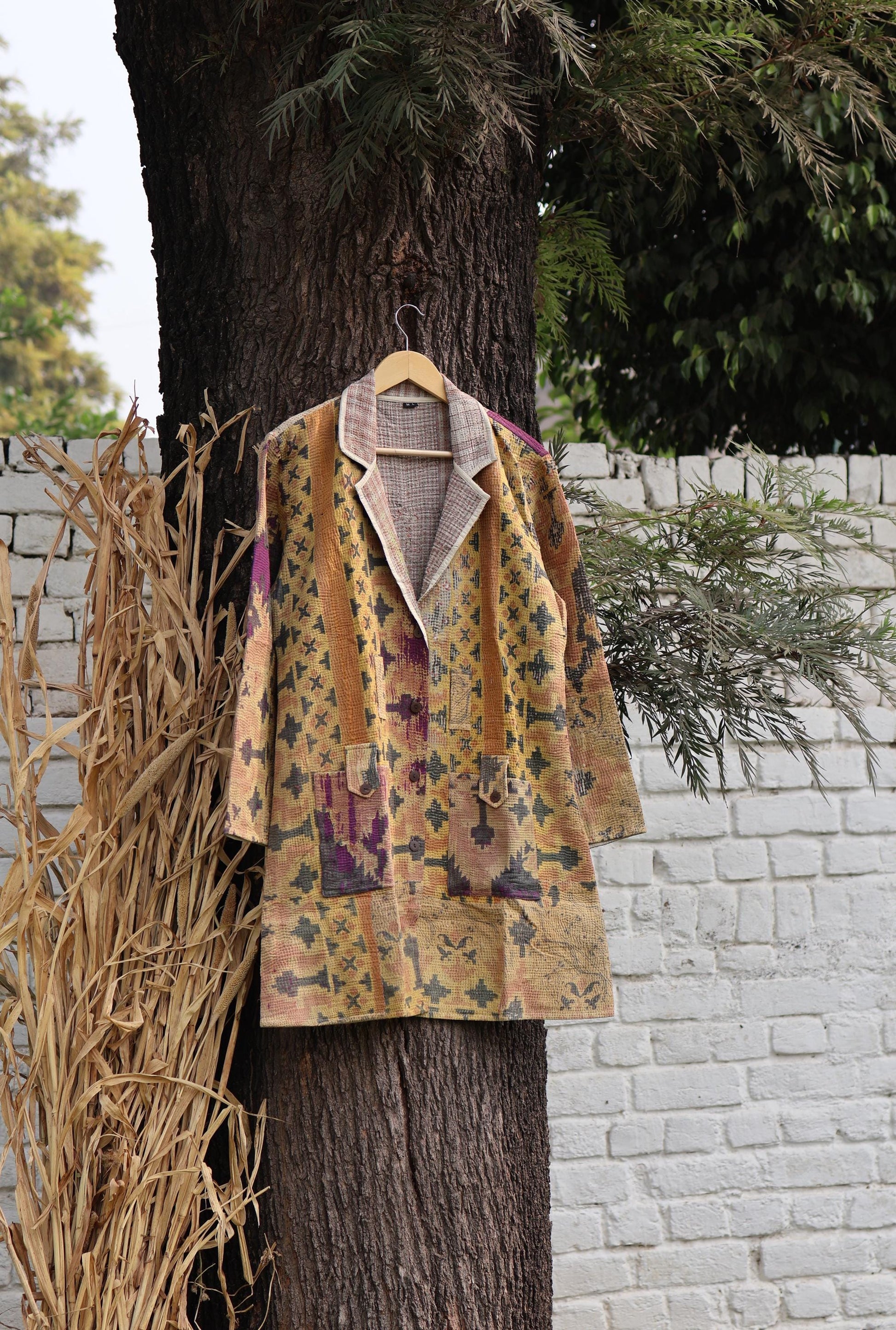 Handmade Vintage Kantha Quilt Coat for Women - Unique Bohemian Outerwear from Recycled Indian Quilts, One-off Ethnic style Up-Cycled Jacket
