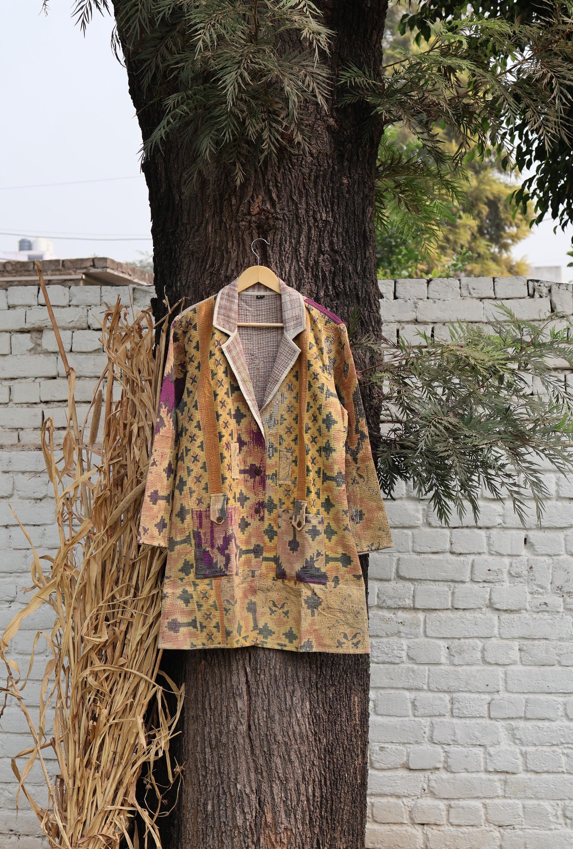 Handmade Vintage Kantha Quilt Coat for Women - Unique Bohemian Outerwear from Recycled Indian Quilts, One-off Ethnic style Up-Cycled Jacket