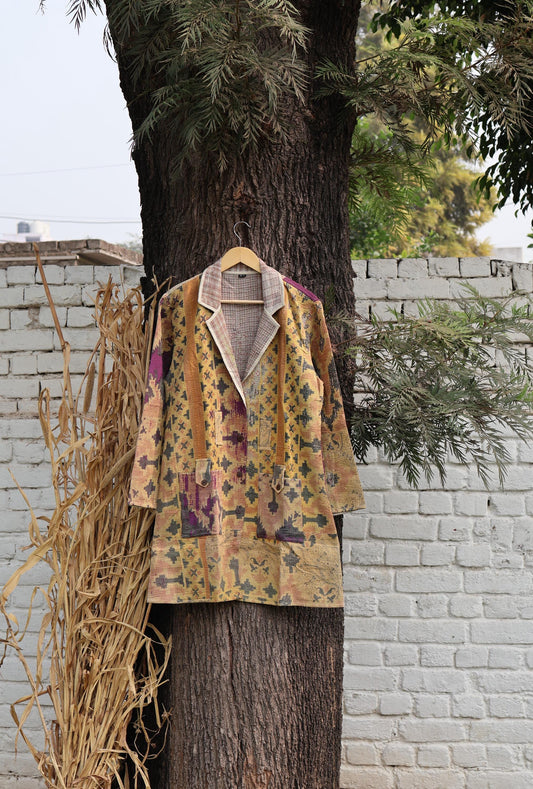 Handmade Vintage Kantha Quilt Coat for Women - Unique Bohemian Outerwear from Recycled Indian Quilts, One-off Ethnic style Up-Cycled Jacket