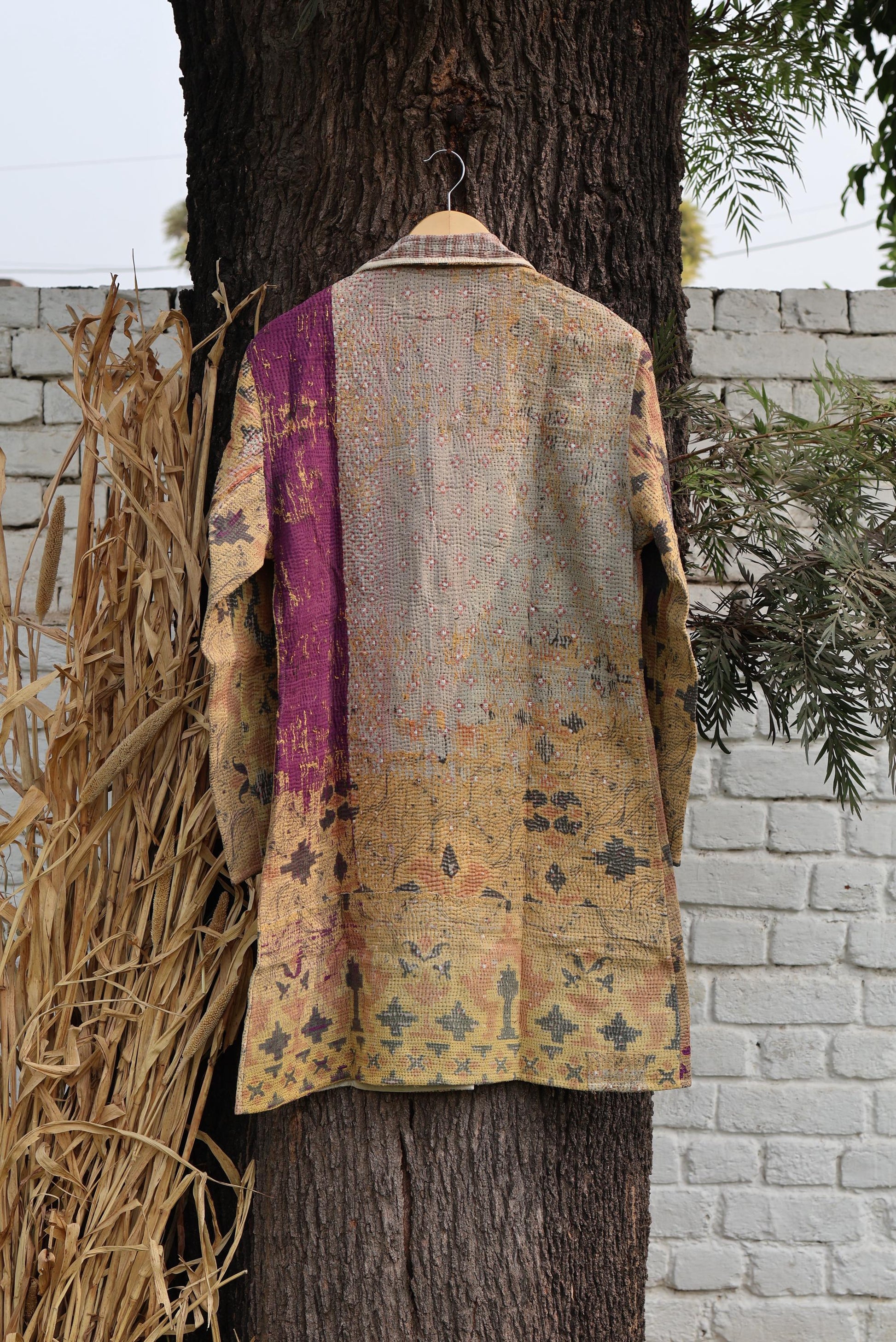 Handmade Vintage Kantha Quilt Coat for Women - Unique Bohemian Outerwear from Recycled Indian Quilts, One-off Ethnic style Up-Cycled Jacket