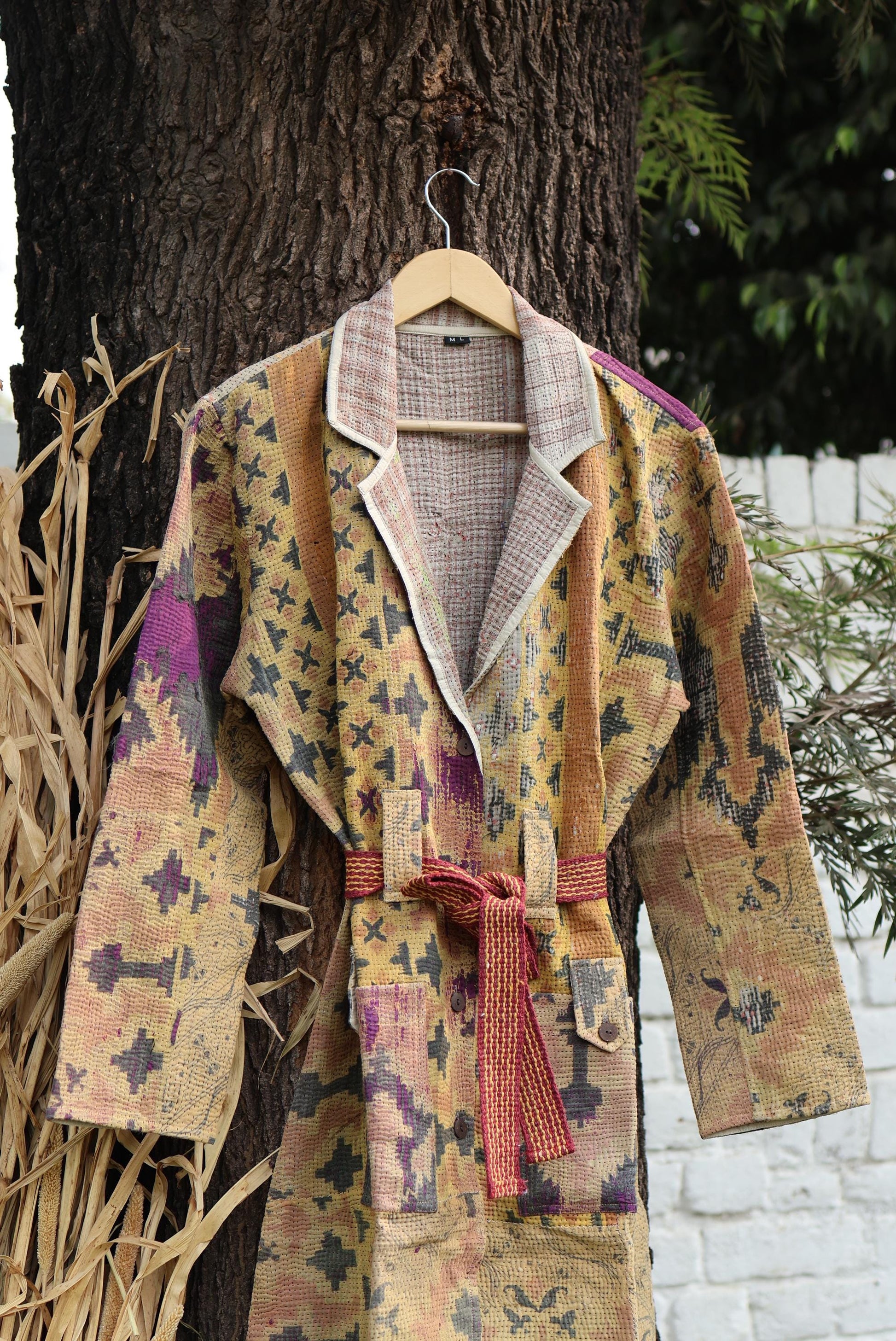 Handmade Vintage Kantha Quilt Coat for Women - Unique Bohemian Outerwear from Recycled Indian Quilts, One-off Ethnic style Up-Cycled Jacket
